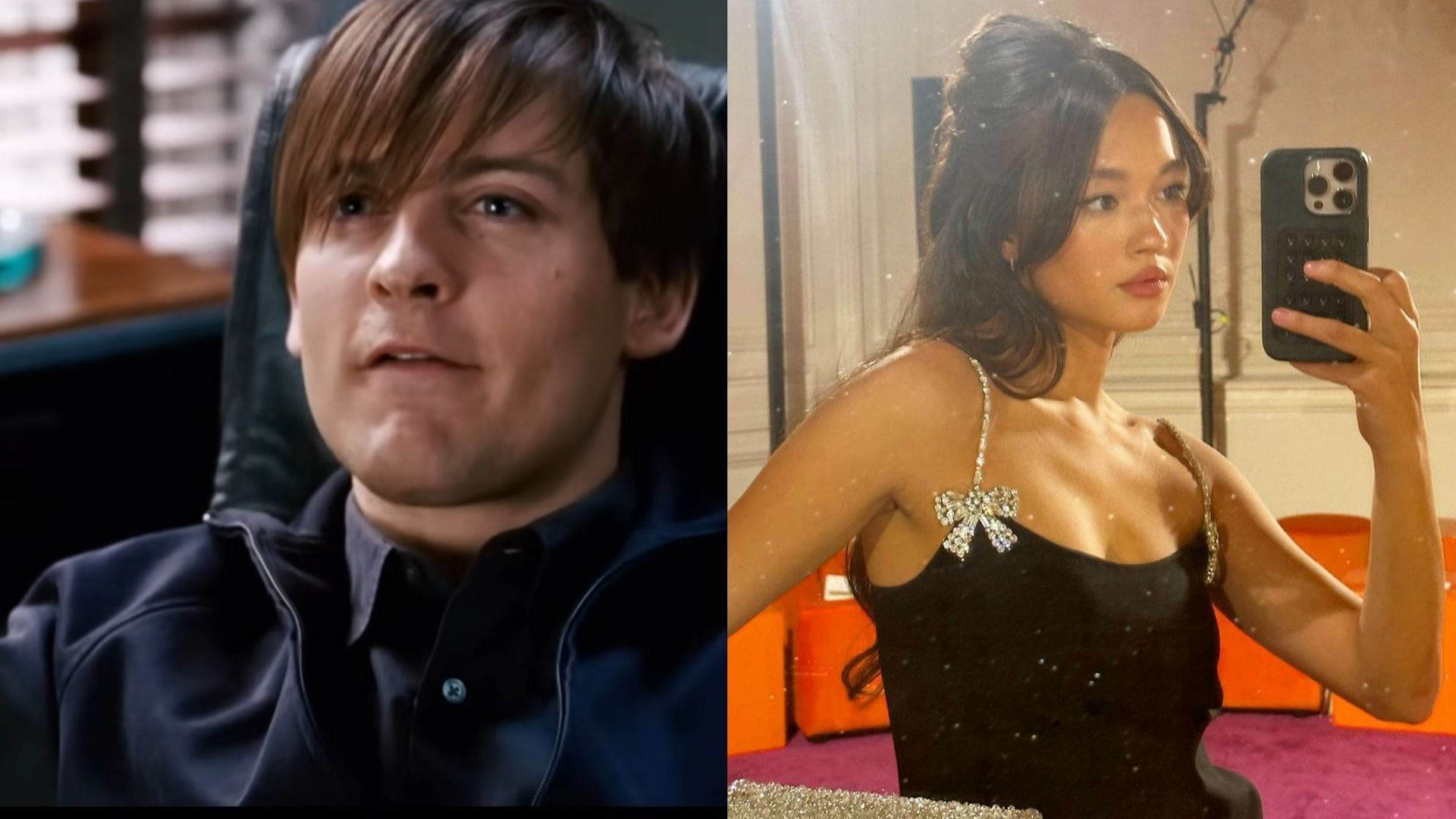 Picture of Tobey Maguire and Lily Chee together prompts reactions from fans online. (Image via YouTube/TopMovieClips, Instagram/lilychee)