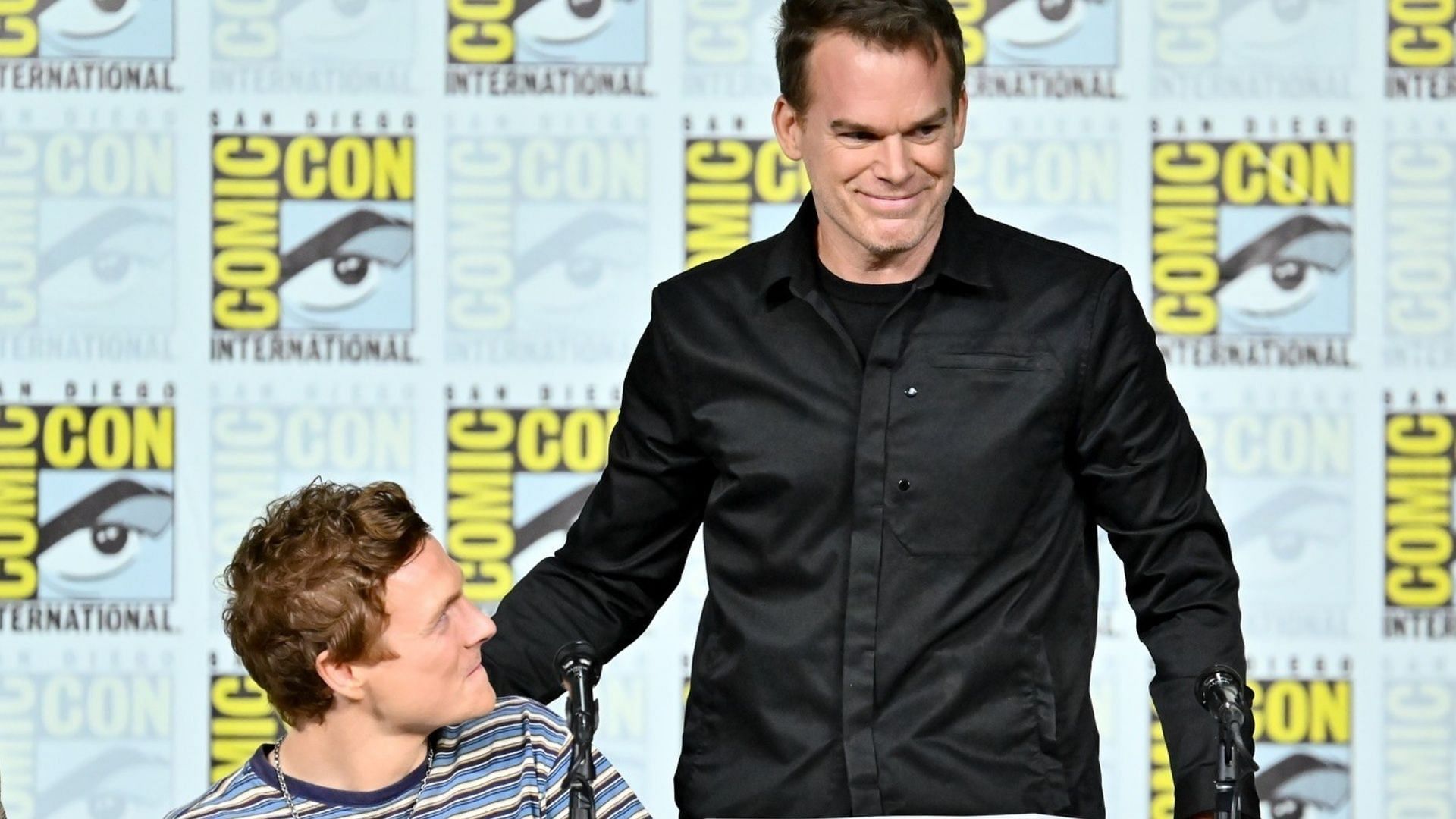 Michael C. Hall and Patrick Gibson in the San Diego Comic Con (Image via Facebook/ Dexter on Showtime)