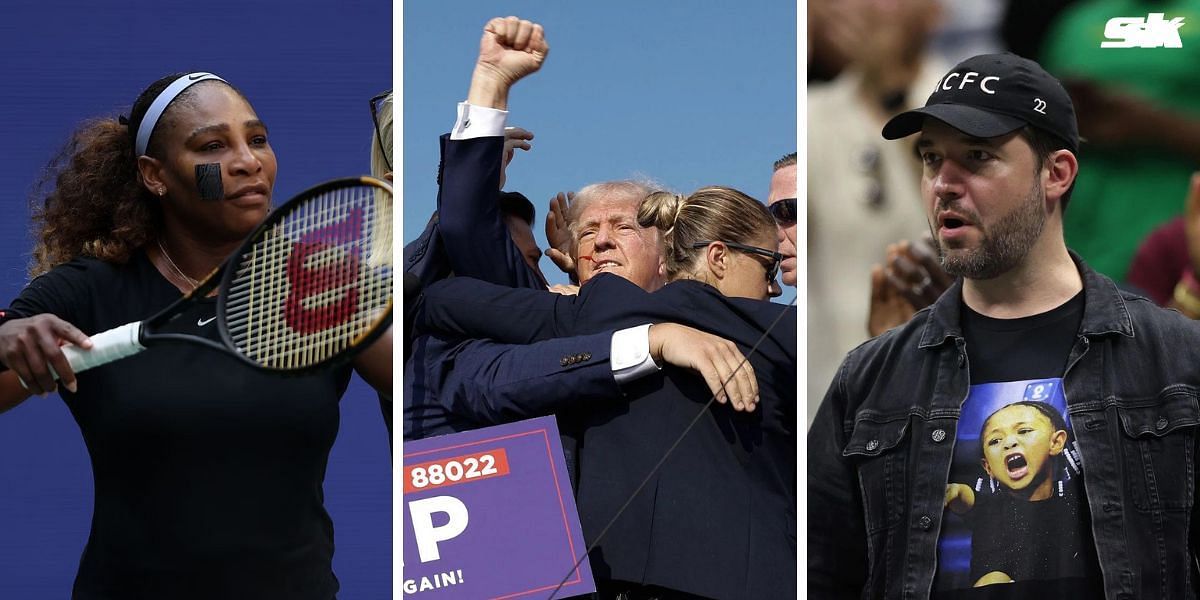 (Left to Right) Serena Williams, Donald Trump surrounded by Secret Service, Alexis Ohanian (Source: Getty Images)