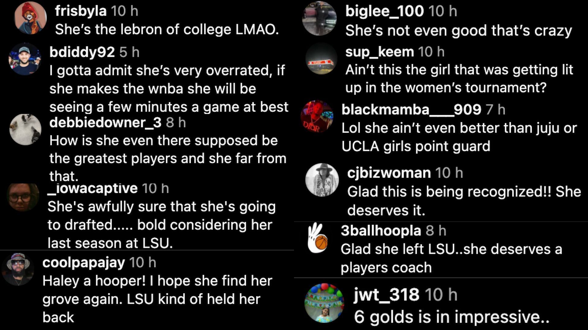 Fan reactions to Hailey Van Lith (Credits: Instagram/@espnw)