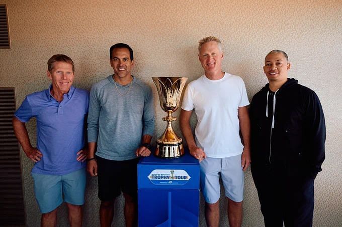 All the USA&rsquo;s staff together with the Naismith Basketball trophy ( Image Courtesy- USA Basketball&rsquo;s Twitter page)