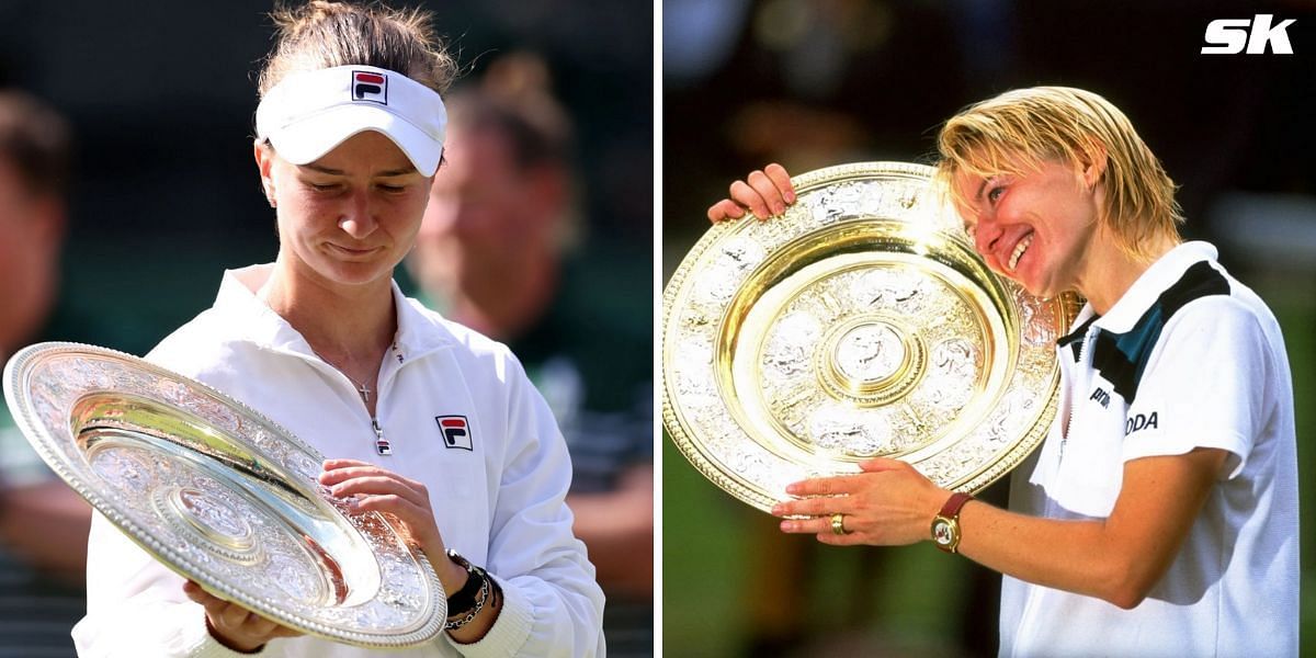 Barbora Krejcikova at Wimbledon 2024 (L), Jana Novotna at Wimbledon 1998 (R) (Image Source: Getty)