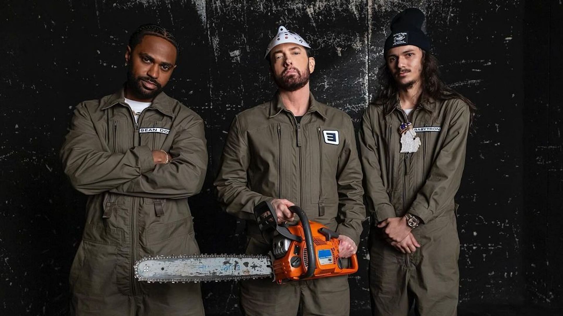 Eminem, BabyTron, and Big Sean in the promotional shoot for 