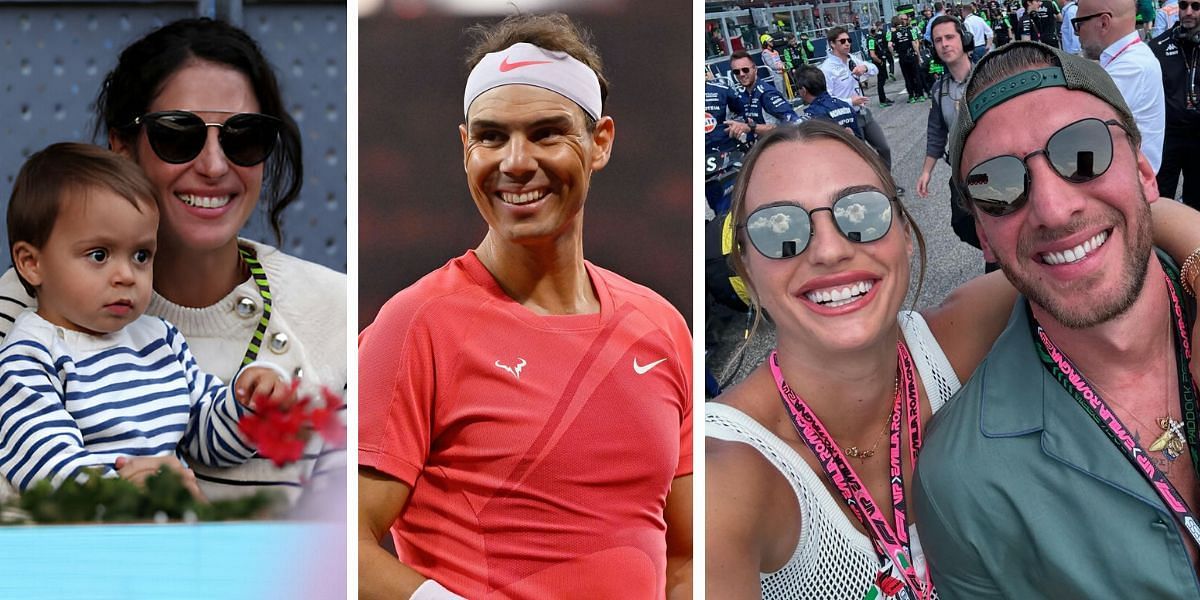 (Left to Right) Rafael Nadal and family, Aryna Sabalenka, Georgios Frangulis (Source: Getty Images; @arynasabalenka on Instagram)