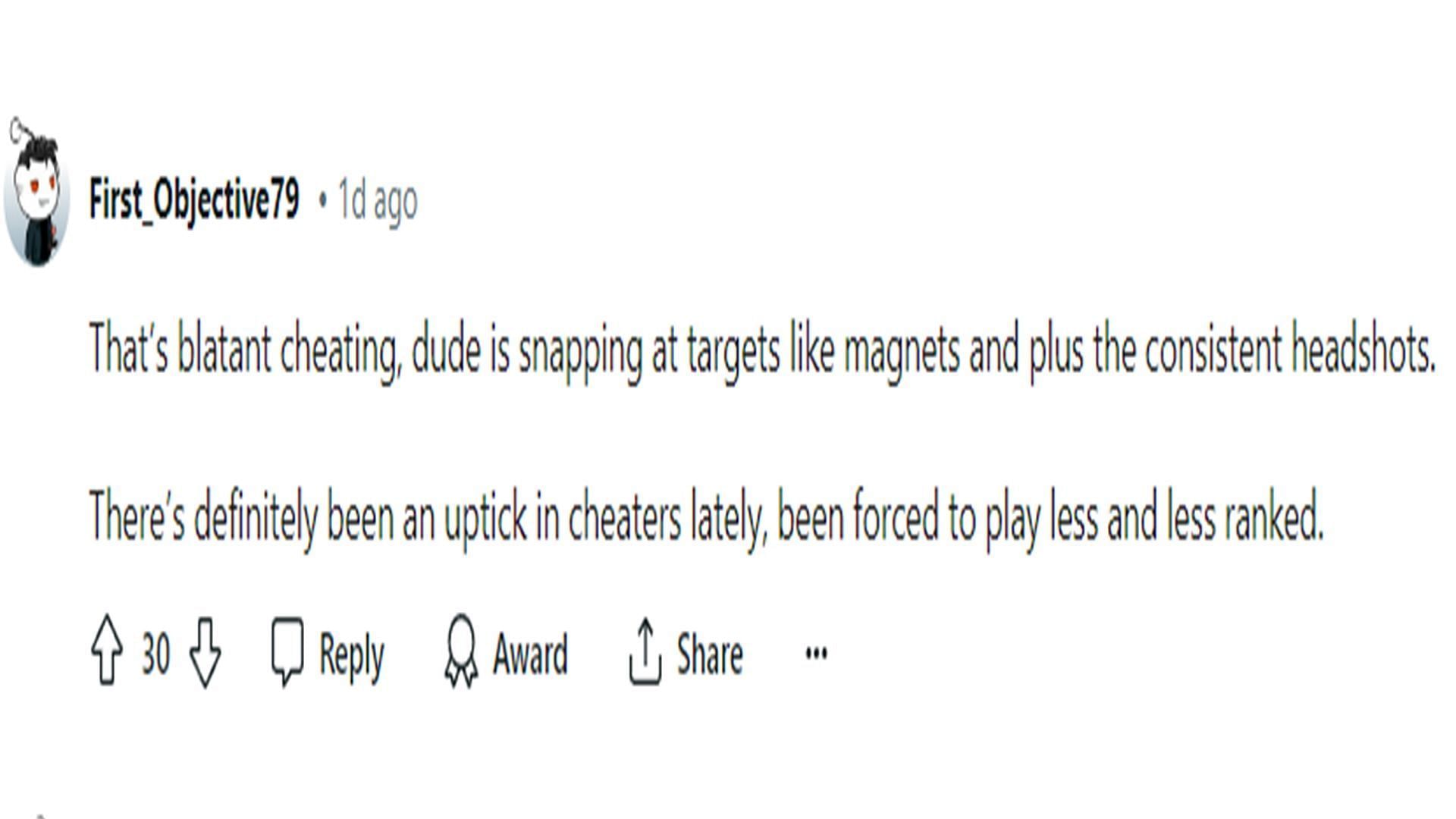 Reddit users is agreeing that cheaters have increased lately in the game (Image via Reddit)