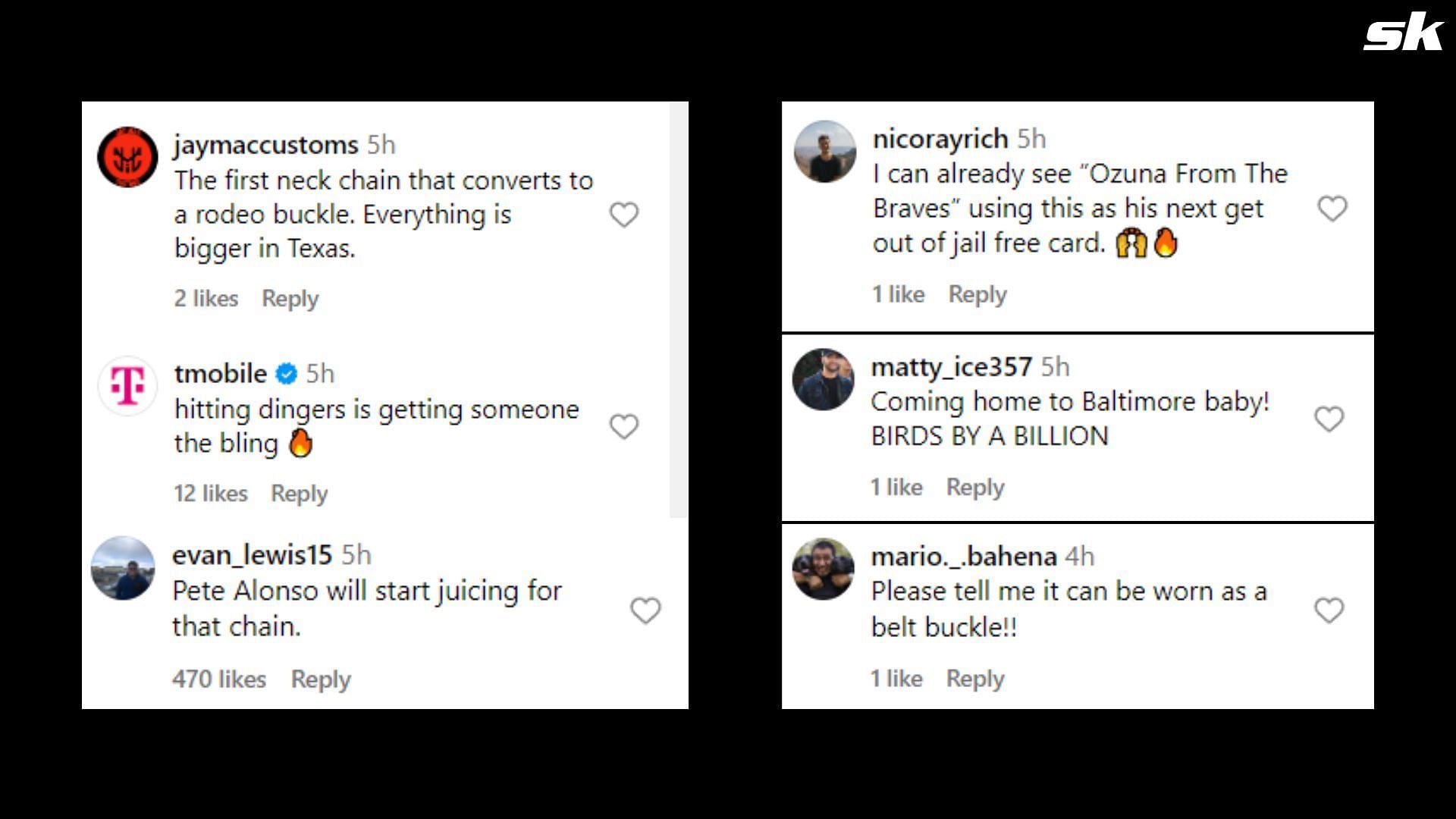 Screenshot of fan reactions from MLB&#039;s post on Instagram