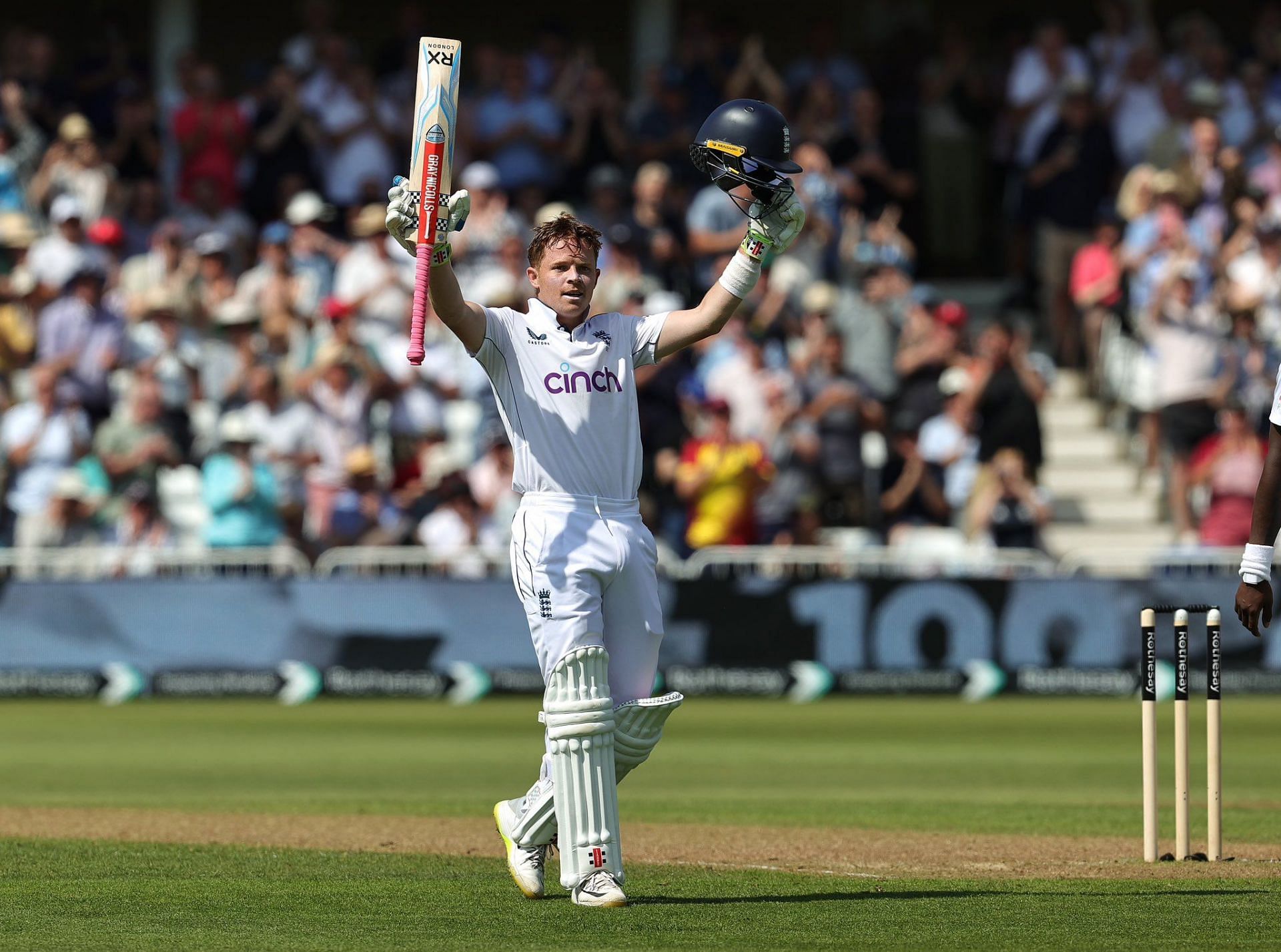 Ollie Pope gets to his sixth Test century with a boundary (Image via X/@surreycricket)