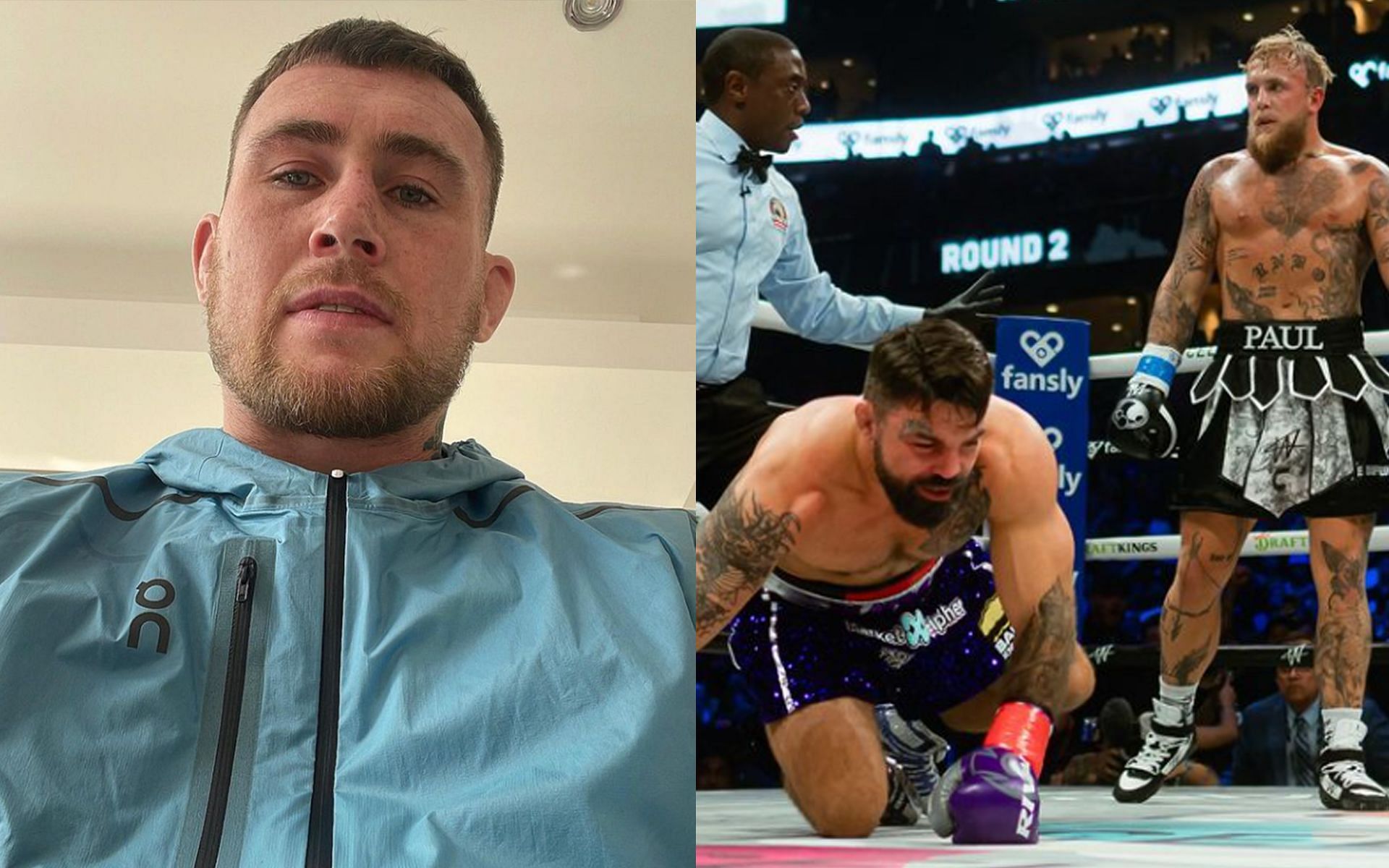 Darren Till (left) lambasted Mike Perry (downed) and Jake Paul (right) after their recent boxing match. [Images courtesy: @darrentill2.0 and @jakepaul on Instagram]