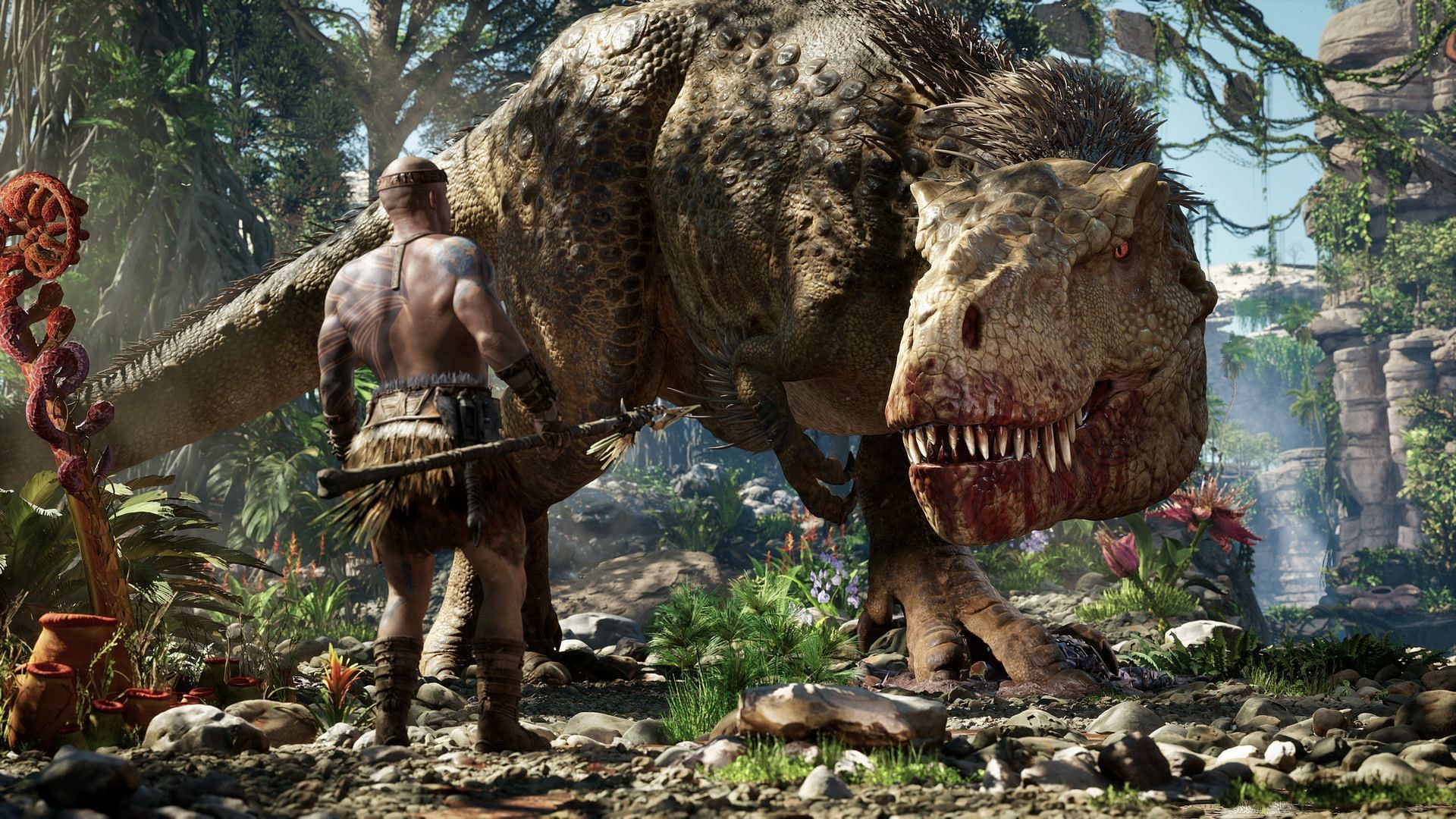 In ARK 2, players can tame dinosaurs to use in combat (Image via Studio Wildcard)