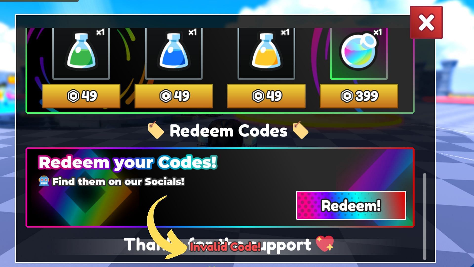 Dungeon RNG invalid code issue (Image via Roblox || Sportskeeda)