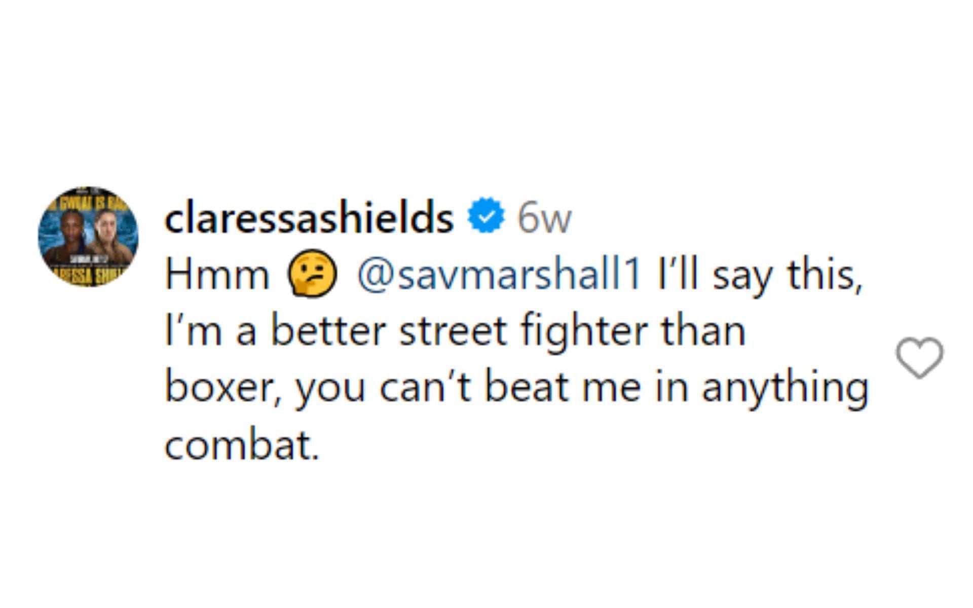 Screenshot of comment [Image courtesy: @mmafighting on Instagram]