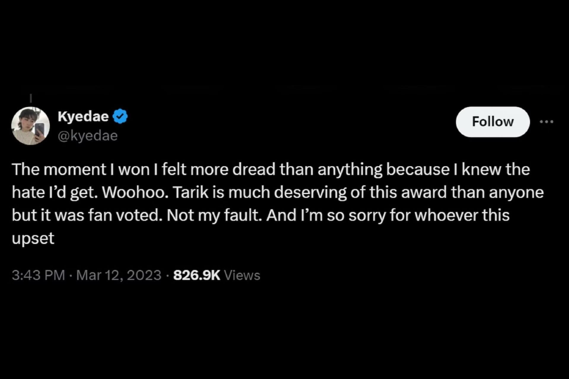 The streamer responds to her Streamer Awards 2023 win (Image via X)