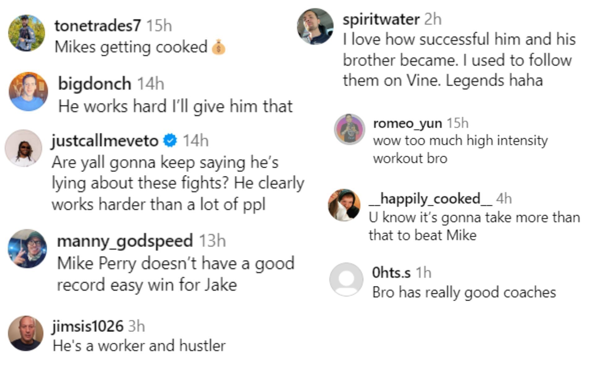 Screenshot of fan reactions to Jake Paul&#039;s post on Instagram
