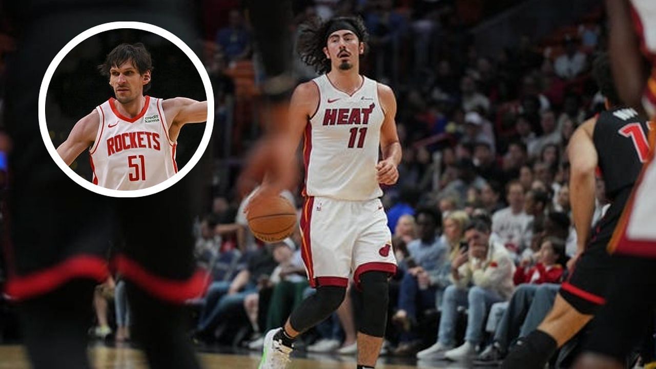 Miami heat star Jaime Jaquez Jr plays pickleball against big man Boban Marjanovic (Image credit: Imagn)