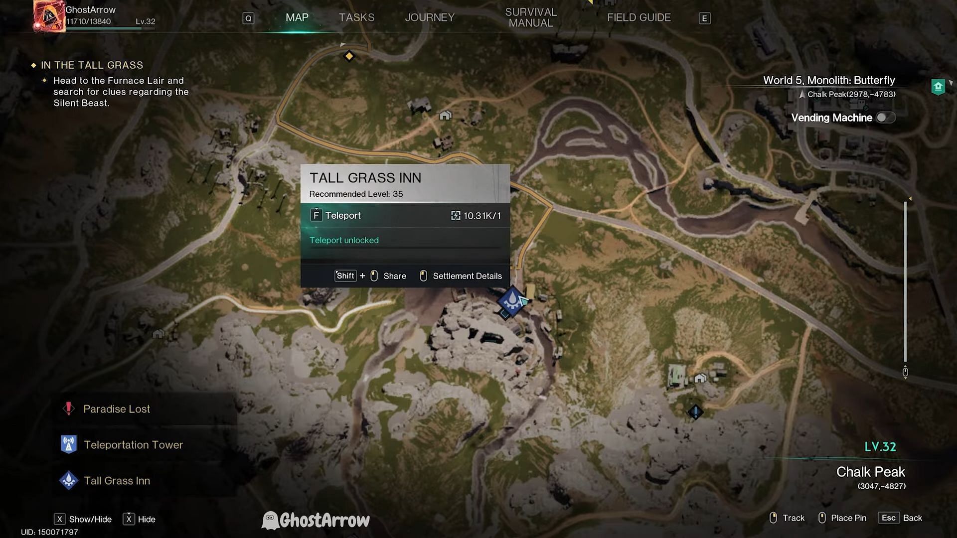 You will find Jeremiah near the Tall Grass Inn in the Chalk Peak region. (Image via Starry Studio|| YouTube/@GhostArrow)