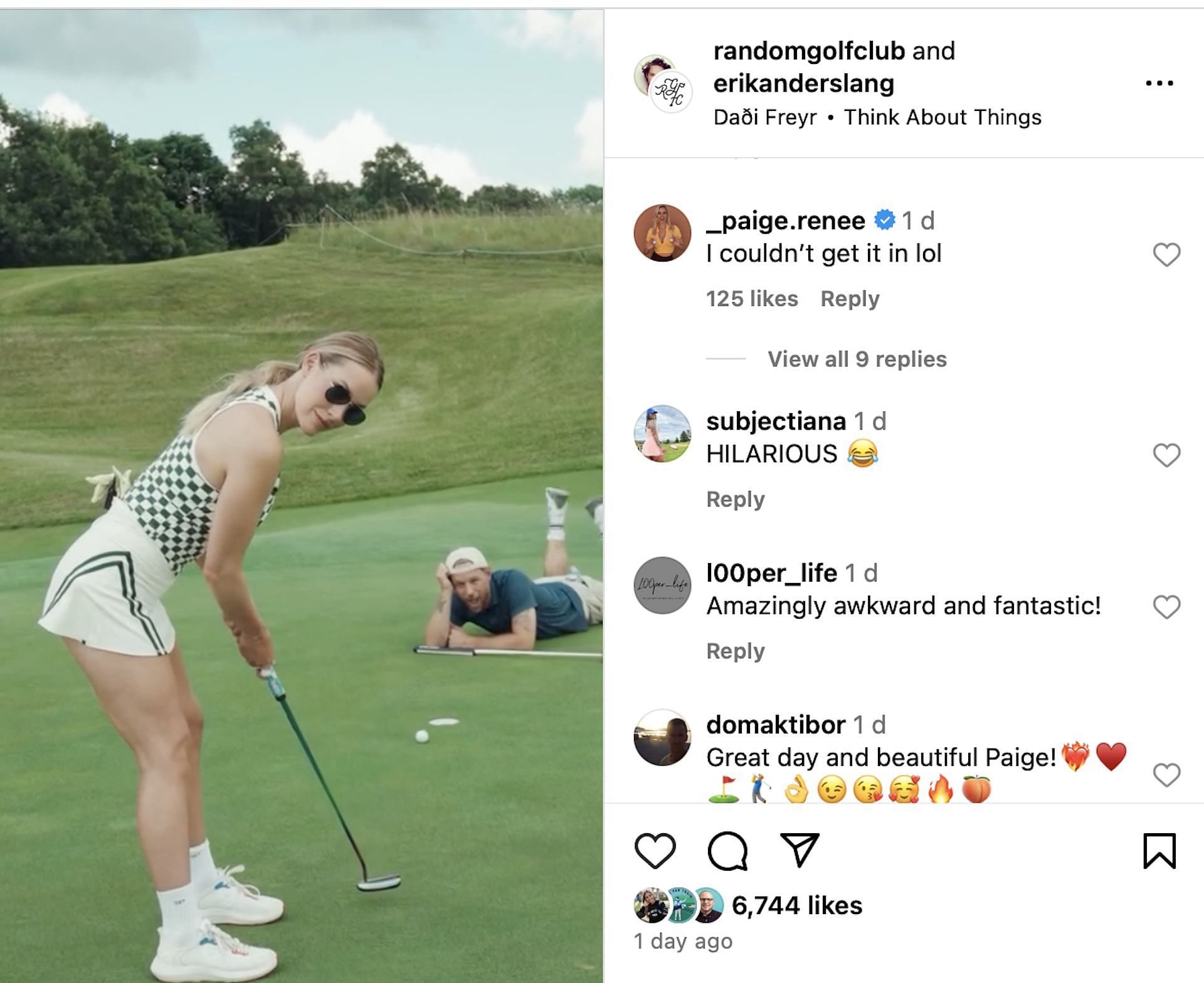 Paige Spiranac and Erik Anders Lang (Image via Instagram @randomgolfclub)