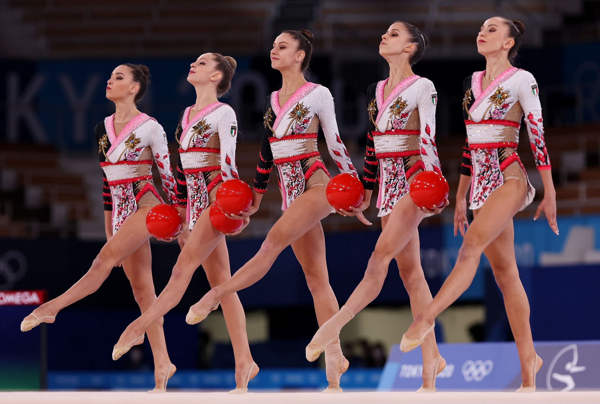 Team Italy competes during the Group Rhythmic Gymnastics All-Around Final at Ariake Gymnastics Centre in Tokyo, Japan. (Getty Images)