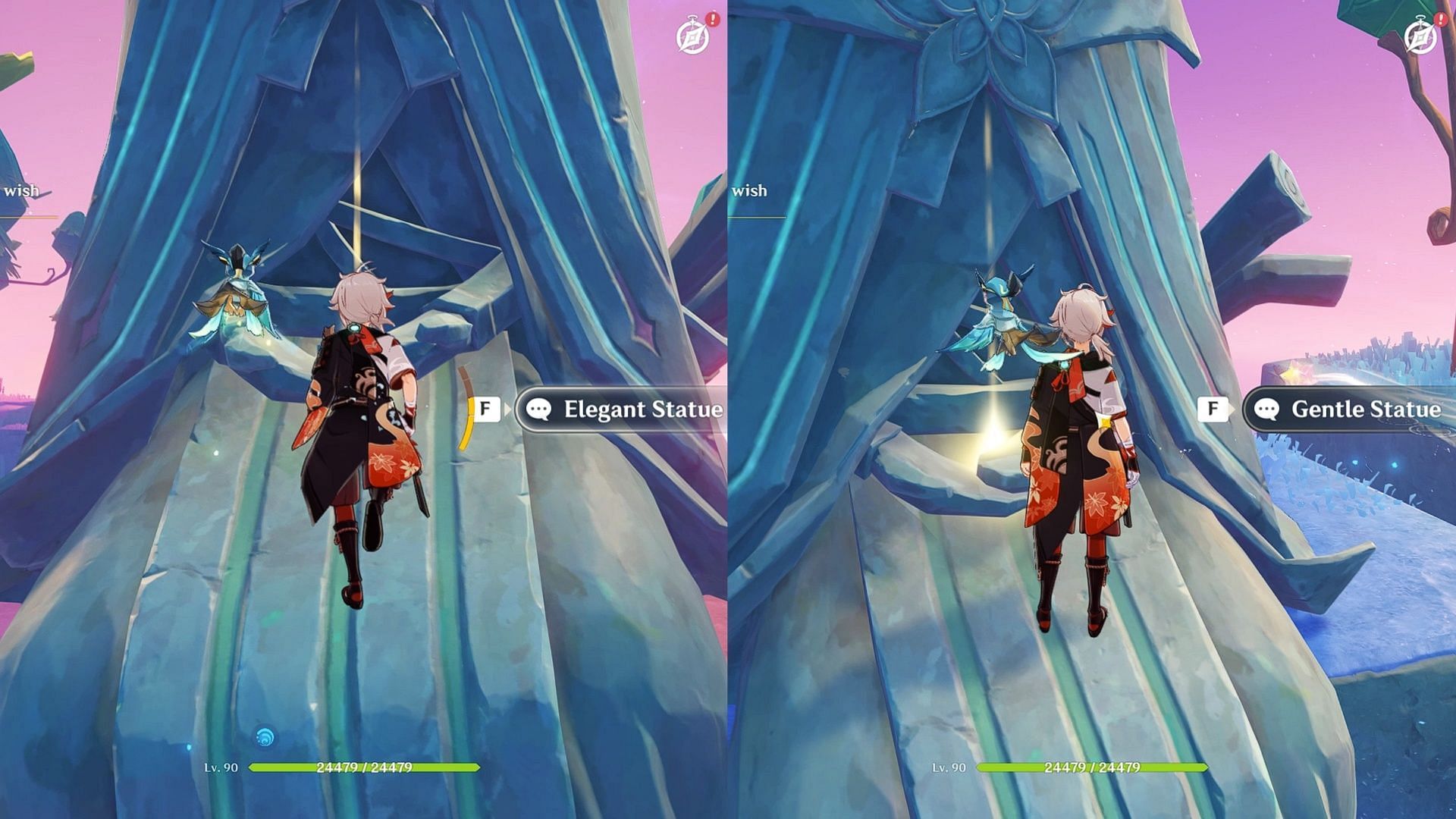 Interact with the middle and the left statues (Image via HoYoverse)