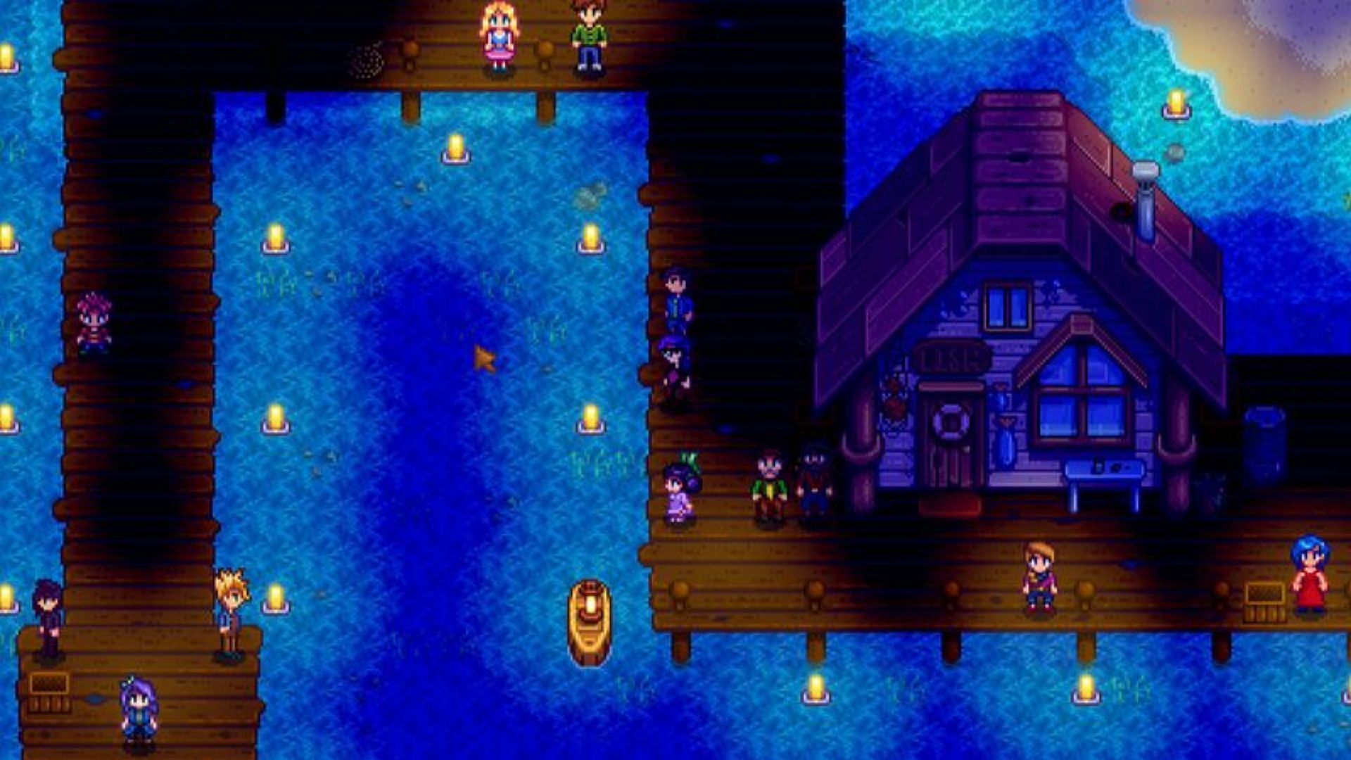 The town gathers to watch the migrating jellyfish in Stardew Valley festival (Image via ConcernedApe)