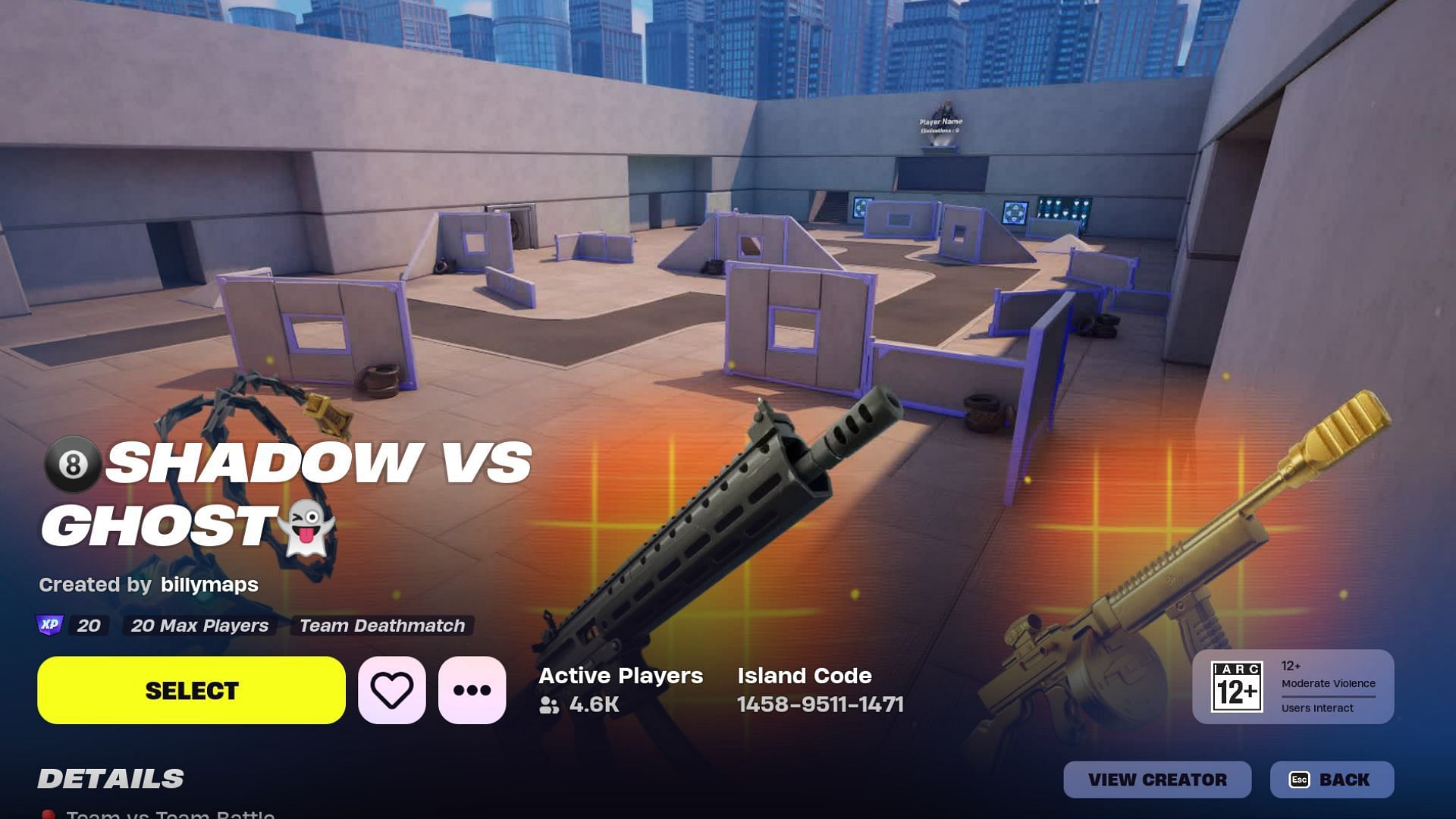 What the Fortnite Shadow VS Ghost map looks like in the Discover menu. (Image via Epic Games)