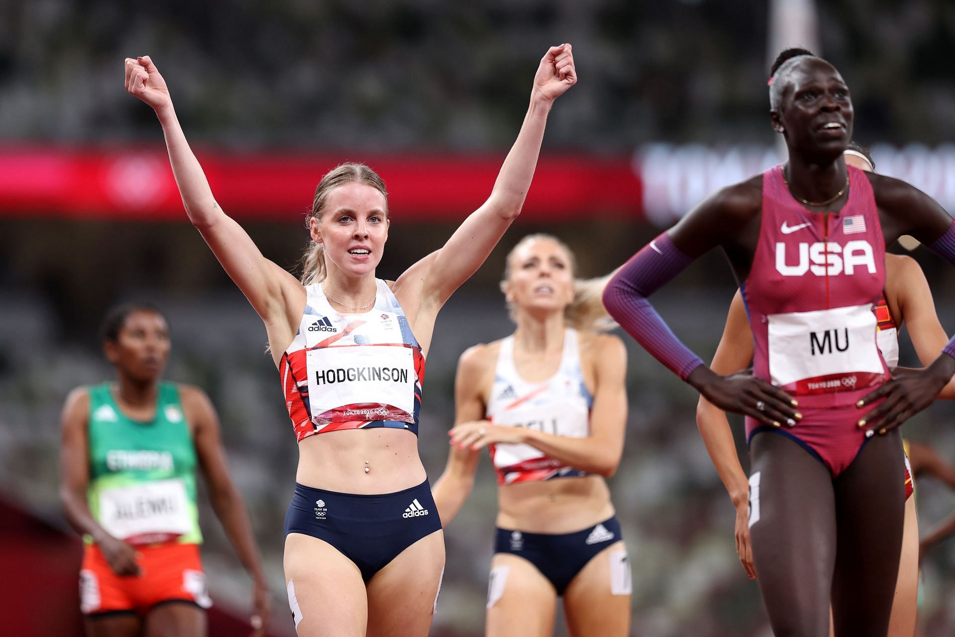 Keely Hodgkinson celebrates as she wins the silver medal in the Women&#039;s 800m Final at the 2020 Olympic Games in Tokyo, Japan. (Photo by Getty Images)