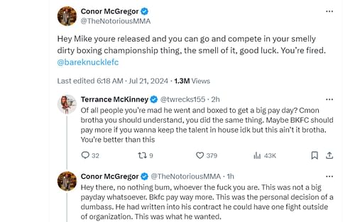 Screenshot of Conor McGregor's exchange with Terrance McKinney