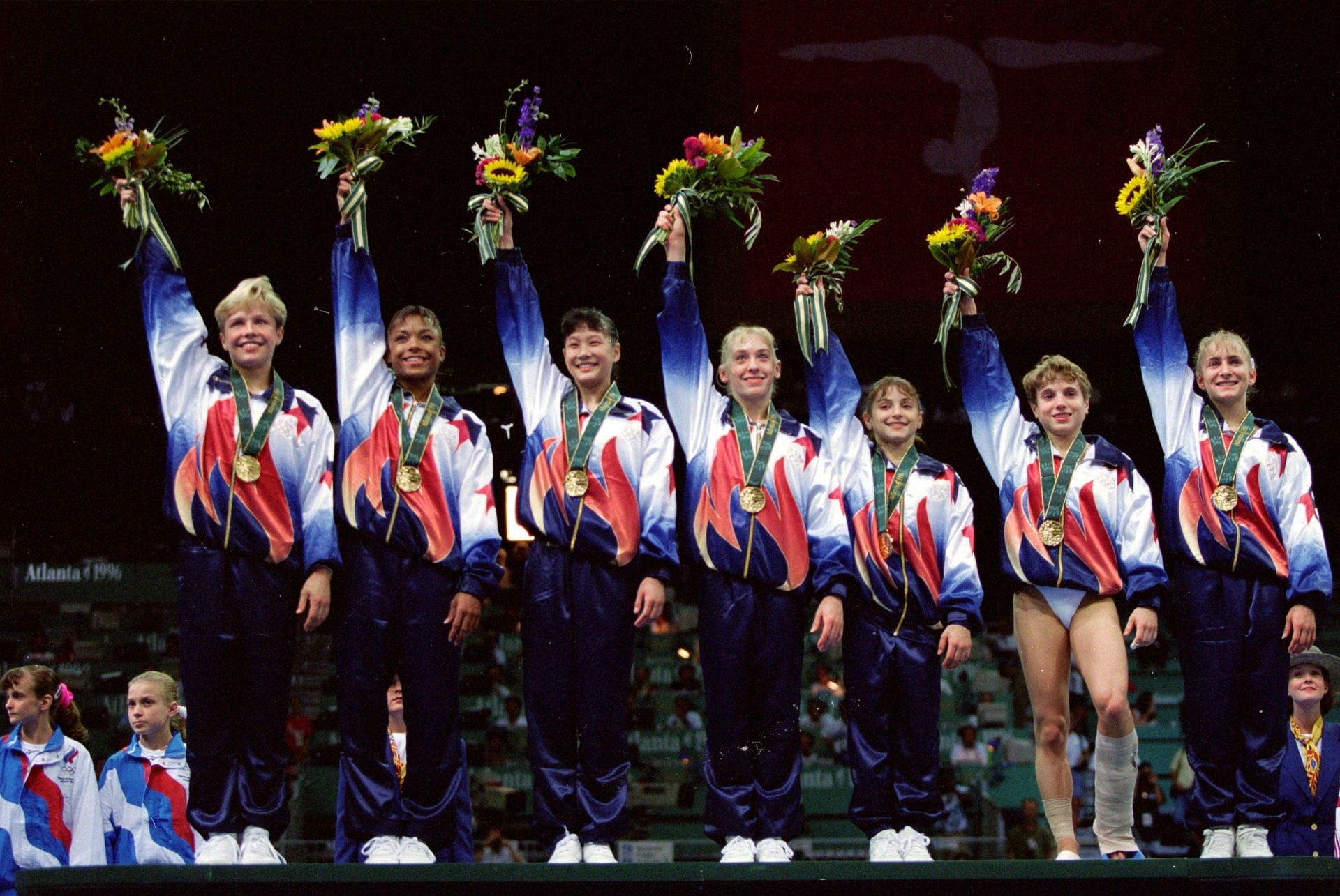 Kerri Strug [2nd from Right] with the &#039;Magnificent Seven&#039;