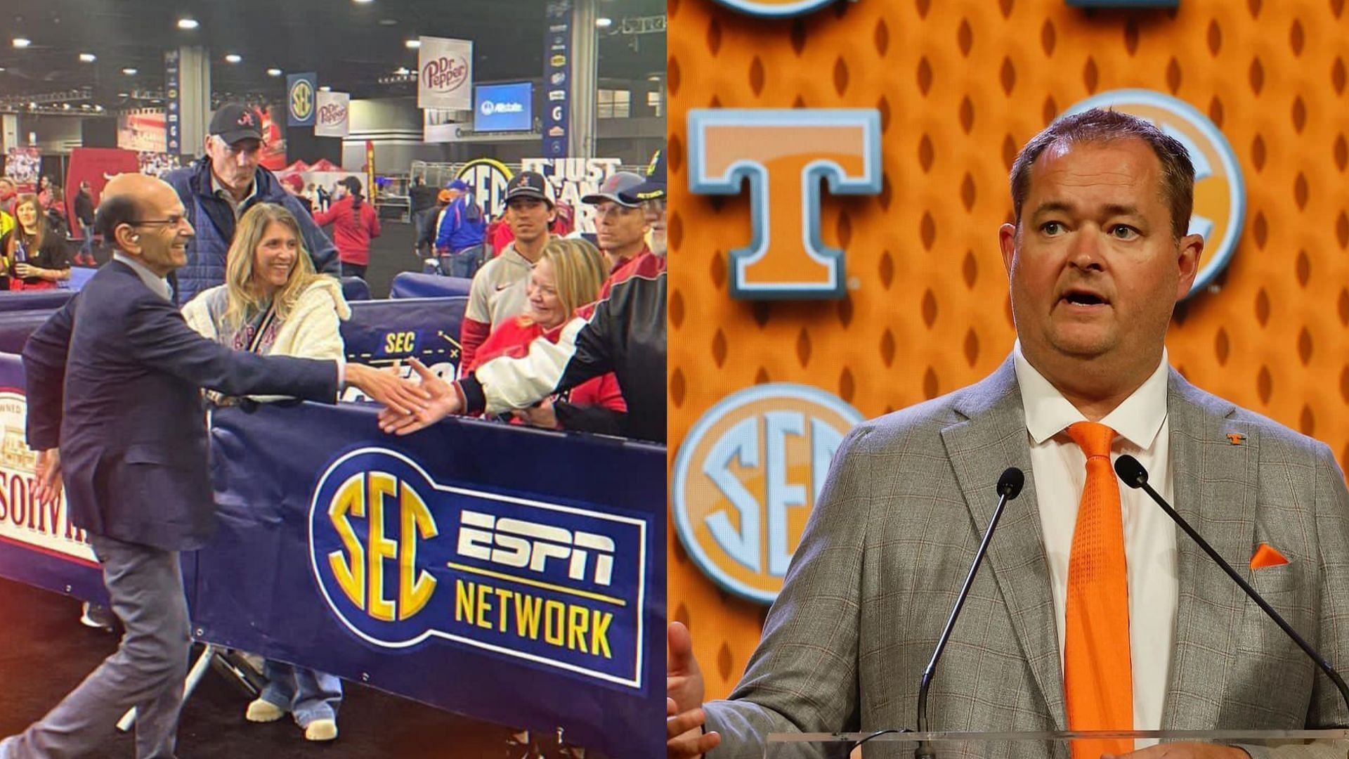 ESPN analyst Paul Finebaum and Vols coach Josh Heupel