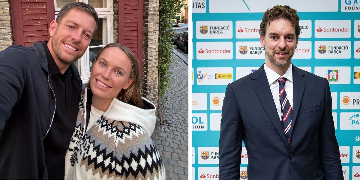 Caroline Wozniacki and David Lee wishes Pau Gasol; ( Source -  https://www.instagram.com/p/C6rgPz9AmKe/?img_index=1 (L) and Getty (R)) )