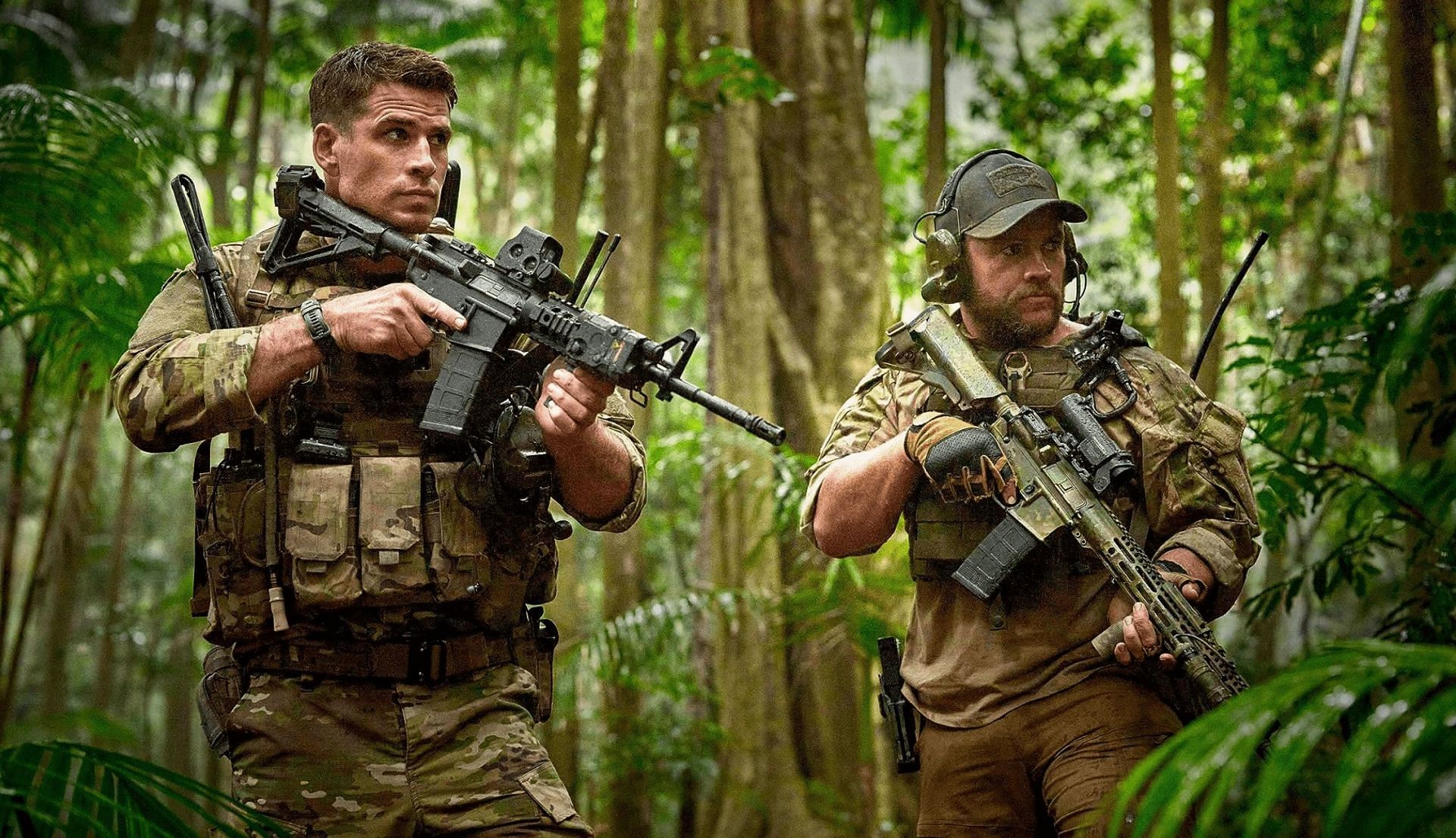 Luke Hemsworth and Liam Hemsworth in a still from Land of Bad (Image via Netflix)