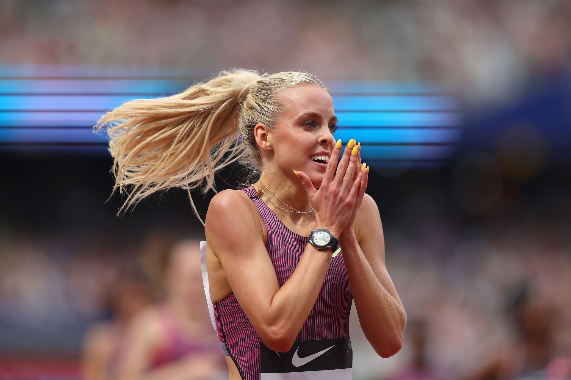 Keely Hodgkinson of Great Britain after winning the race at the London Diamond League [Image Source: Getty]