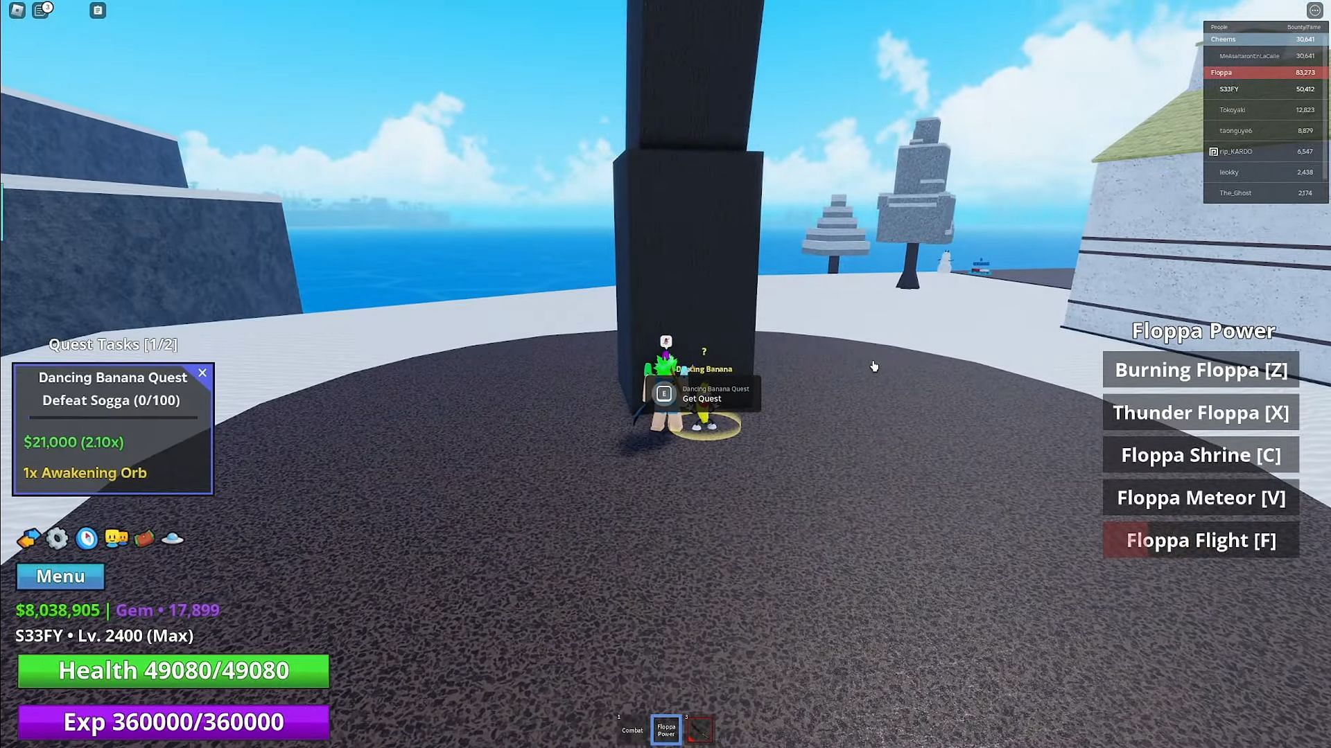 Getting the quest from Dancing Banana (Image via Roblox | JoyRocketGaming on YouTube)