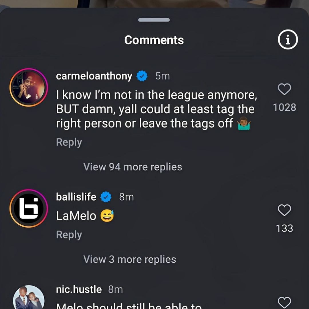 Melo called them out in the comments section