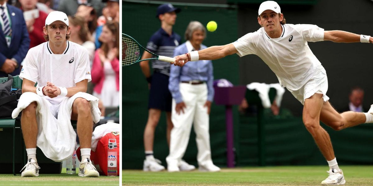 Alex de Minaur limps concerningly after his Wimbledon 4R win. (Source: GETTY)