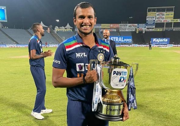 T Natarajan after clinching series victory against England (Image Credits: T Natarajan&#039;s Instagram)