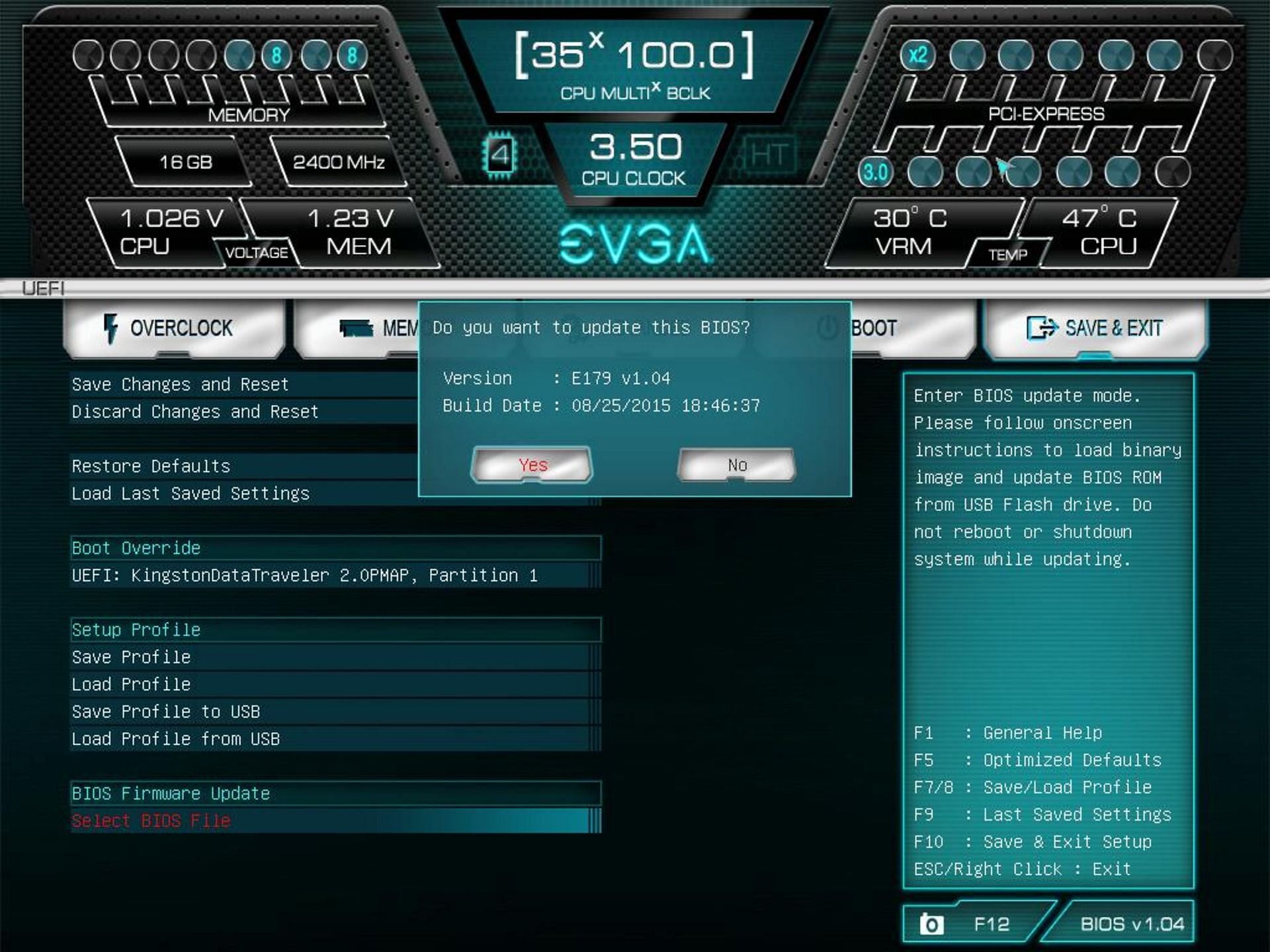 EVGA&#039;s BIOS utility (Image via EVGA)