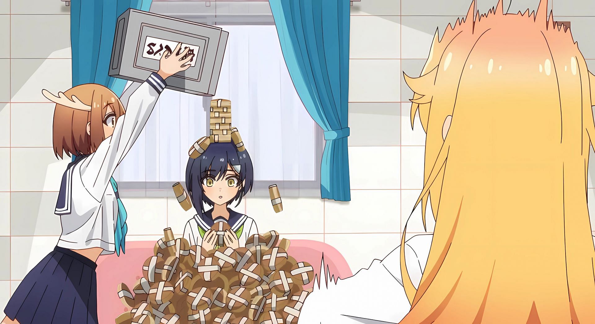 Nokotan dumping deer crackers on Chiharu (Image via Wit Studio)