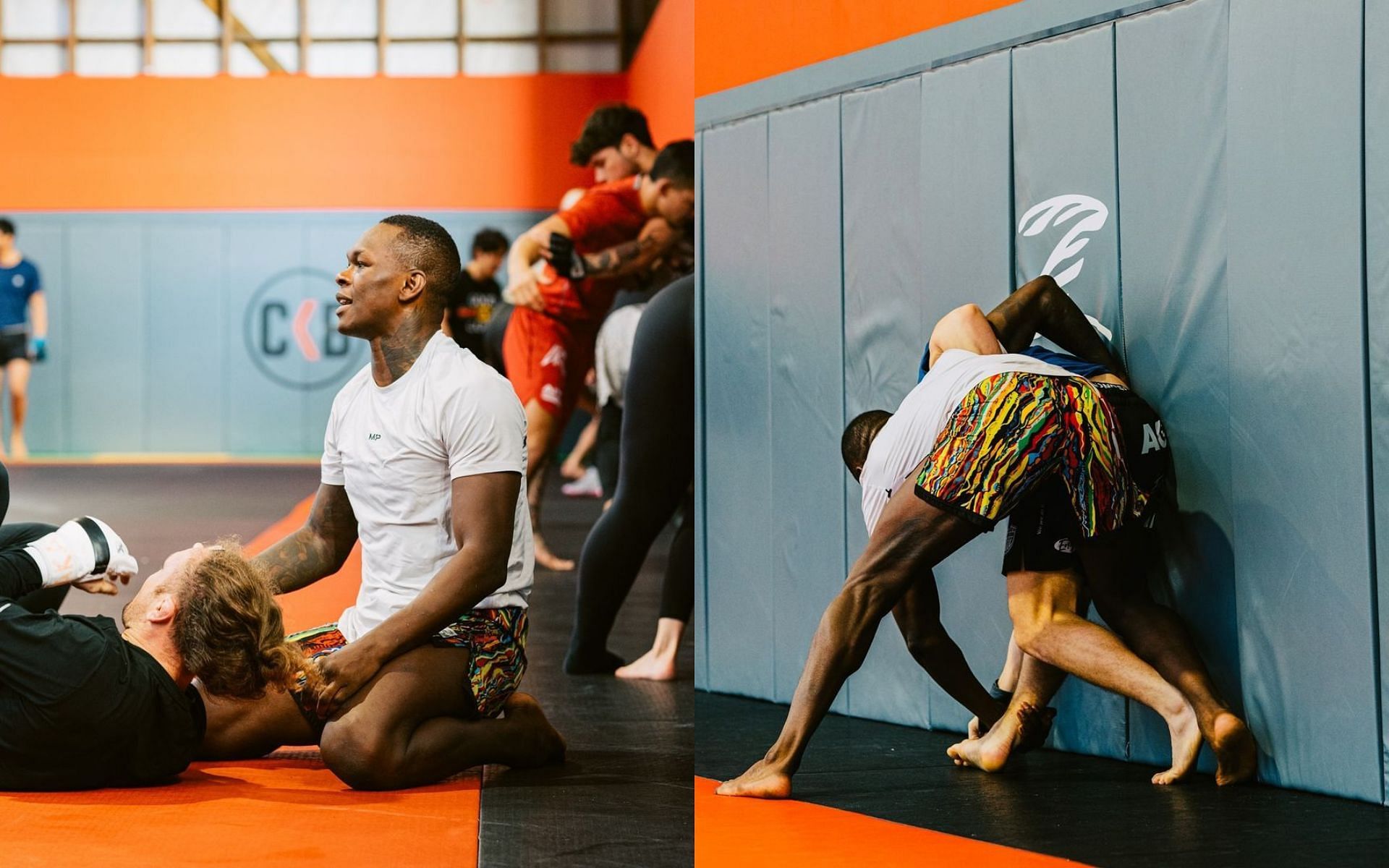 Israel Adesanya (left and right) has been working hard on his grappling and overall training [Images courtesy: @stylebender on Instagram]