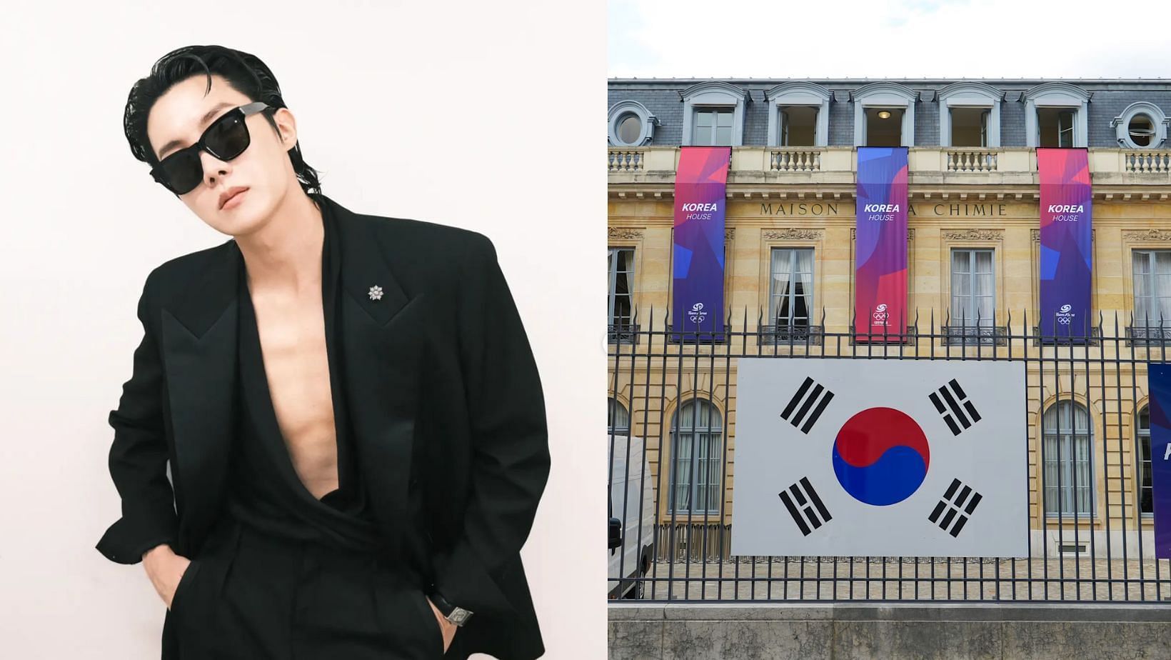 BTS &amp; j-hope&rsquo;s 2022 MAMA pictures get featured at the Korea House during Paris Olympics. (Images via Instagram/@uarmyhope and Paris 2024 website)