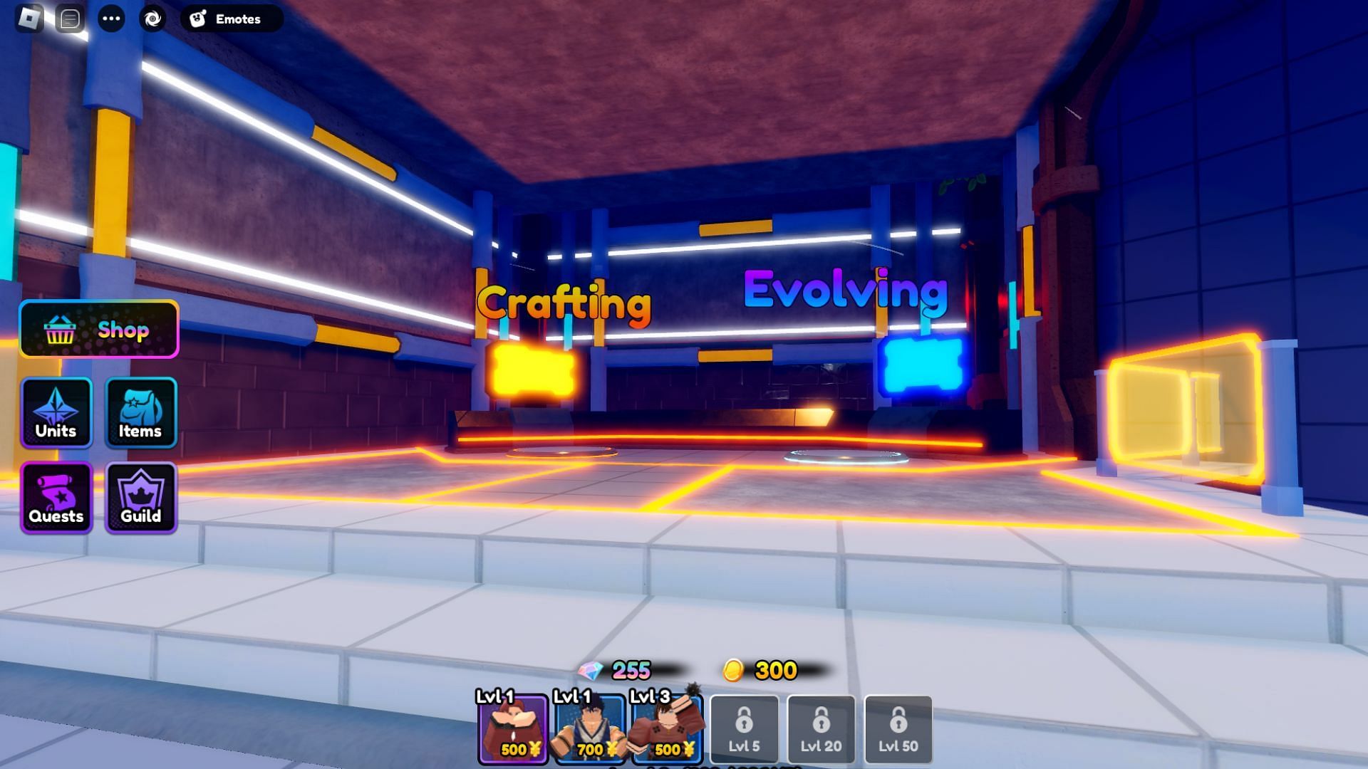 You can evolve your units through this portal in the game (Image via Roblox)