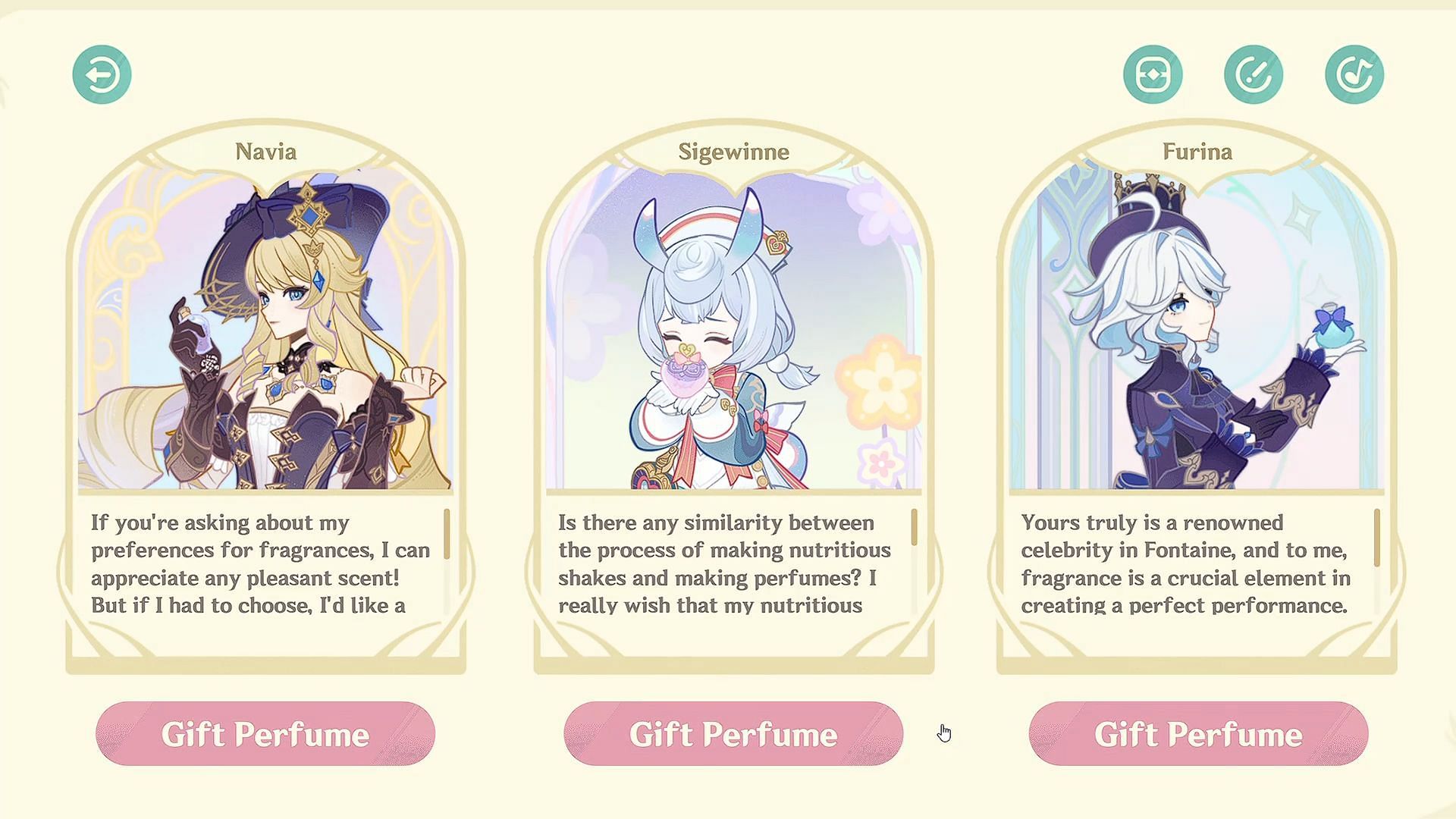 Gift a perfume to one of the characters (Image via HoYoverse)