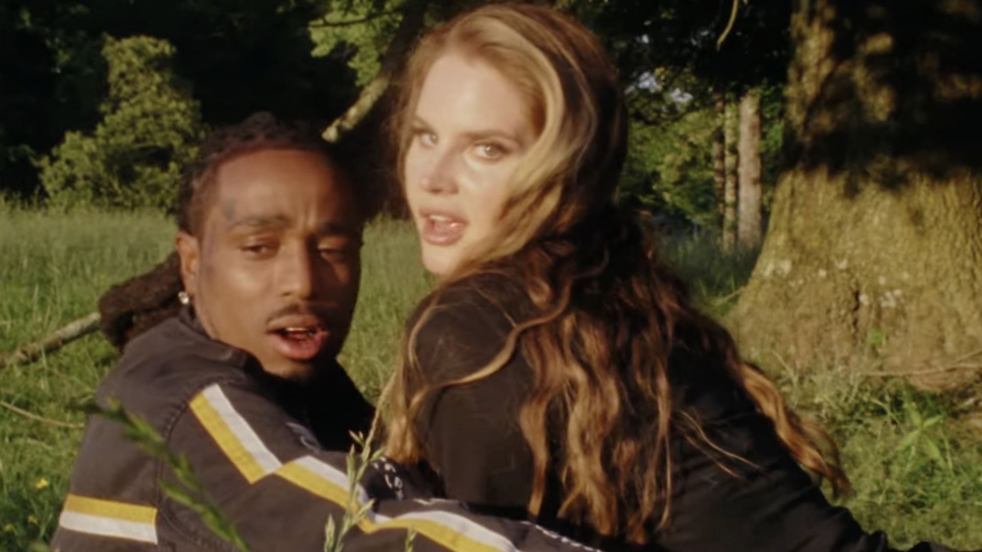 A screenshot of Lana Del Rey and Quavo in the music video for their latest single 