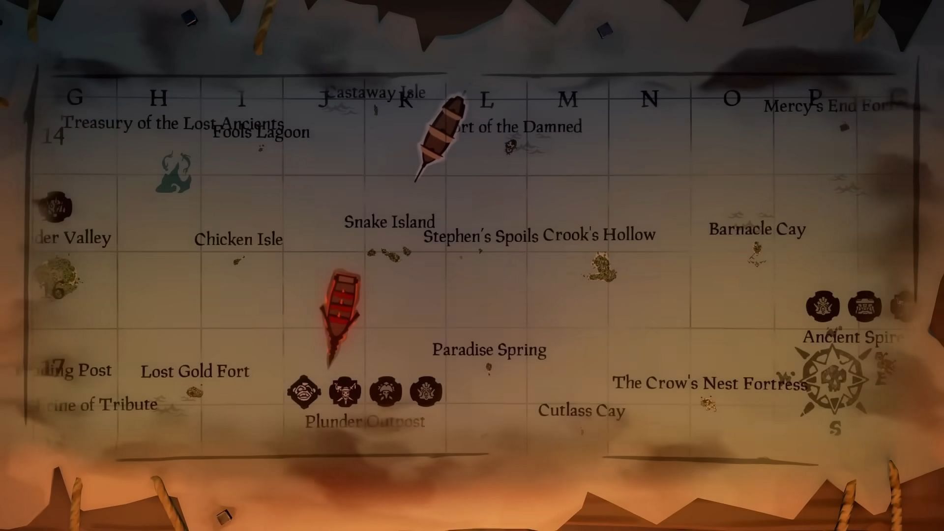 Locating Burning Blade on the map in Sea of Thieves (Image via Microsoft)