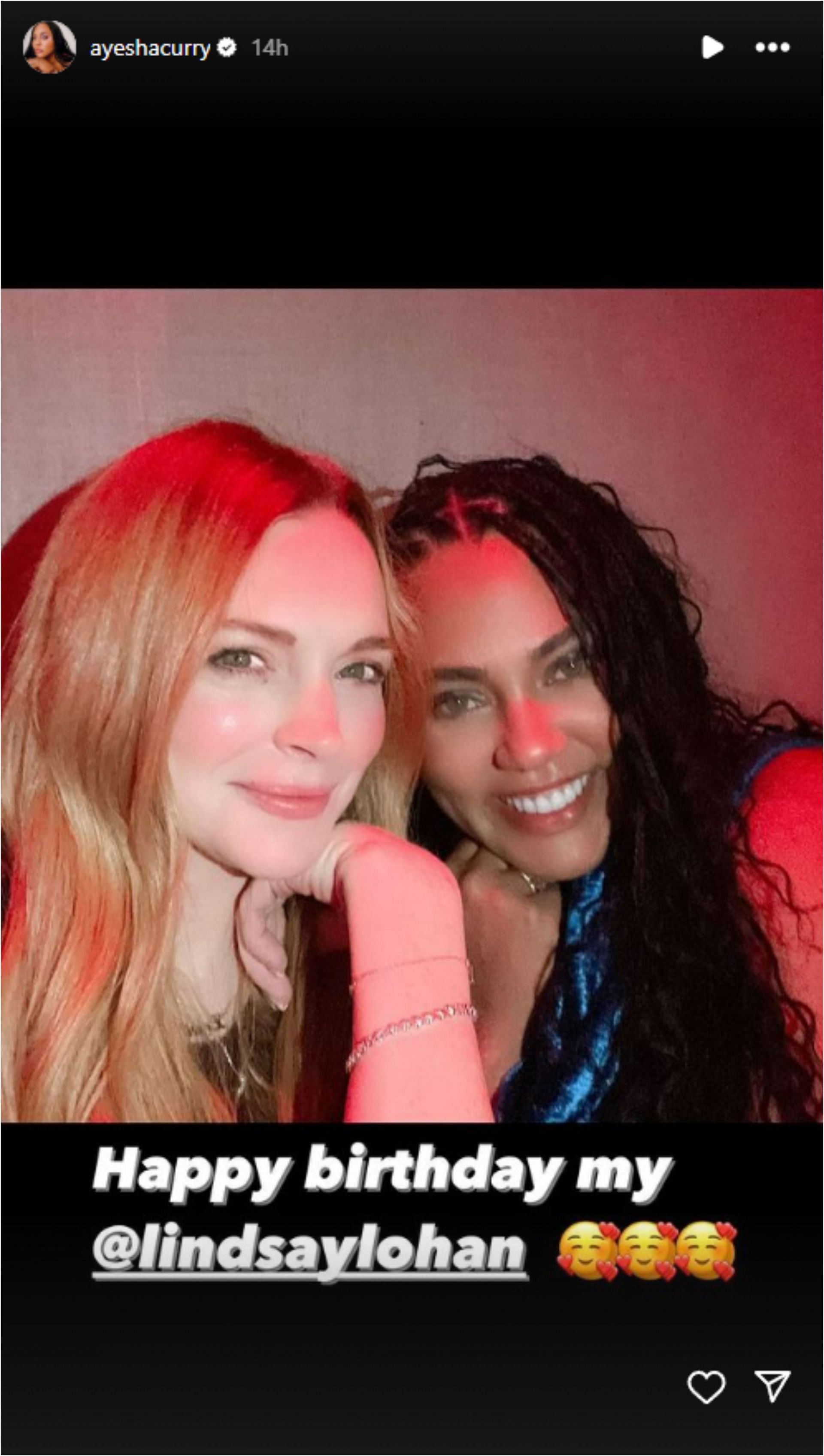 Ayesha Curry shared a birthday message for Lindsay Lohan (IG/@ayeshacurry)