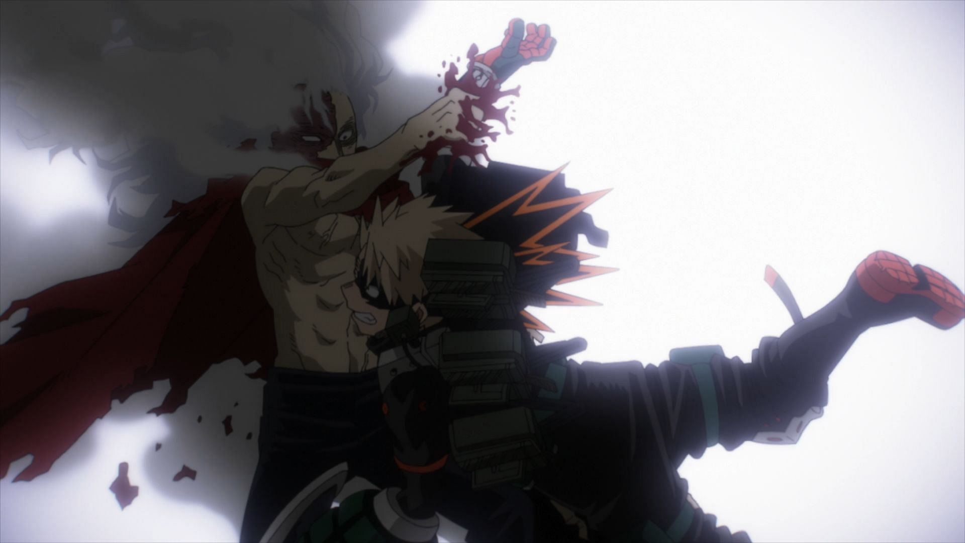 Shigaraki breaks Bakugo&#039;s right arm (Image via Bones)