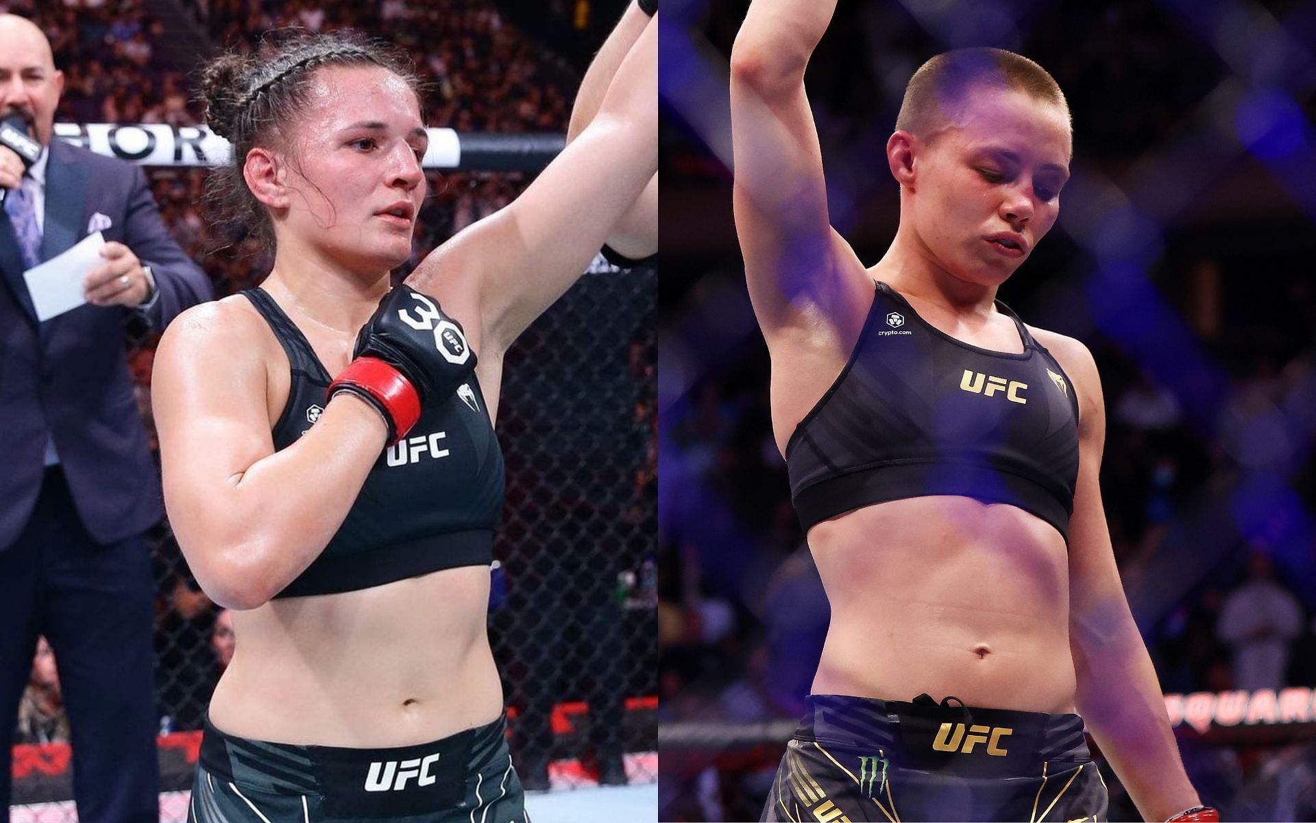 Erin Blanchfield (left) appears to have her sights set on fighting Rose Namajunas (right) [Images courtesy: @blanchfield_mma on Instagram and Getty Images]