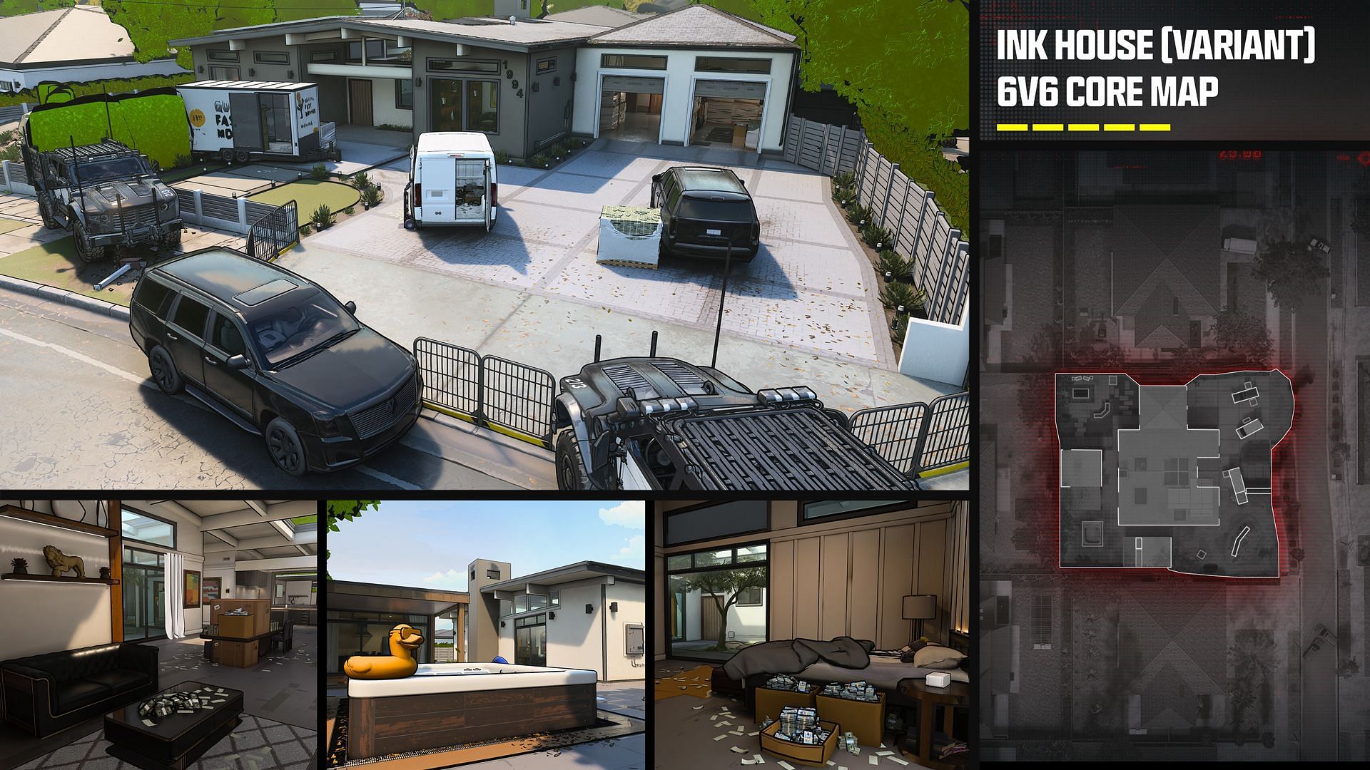 Schematics of the new Ink House map in Modern Warfare 3 Season 5 (Image via Activision)