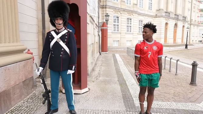 IShowSpeed asks a Danish Royal Guard to do the English or Spanish TikTok trend