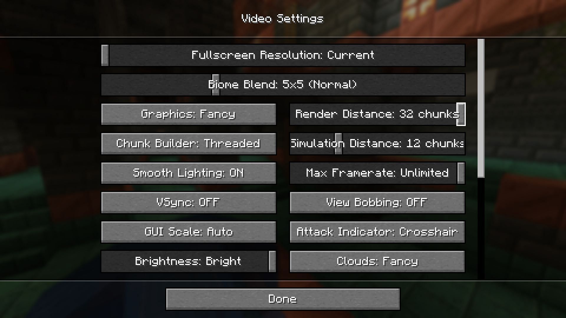 In-game video settings (Image via Mojang)