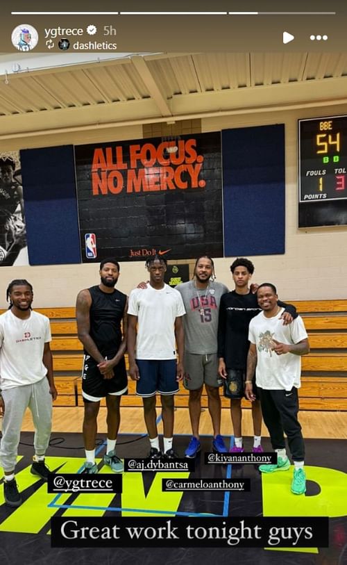 Carmelo and Kiyan ball out with Paul George in Georgia Credit: Ygtrece/IG